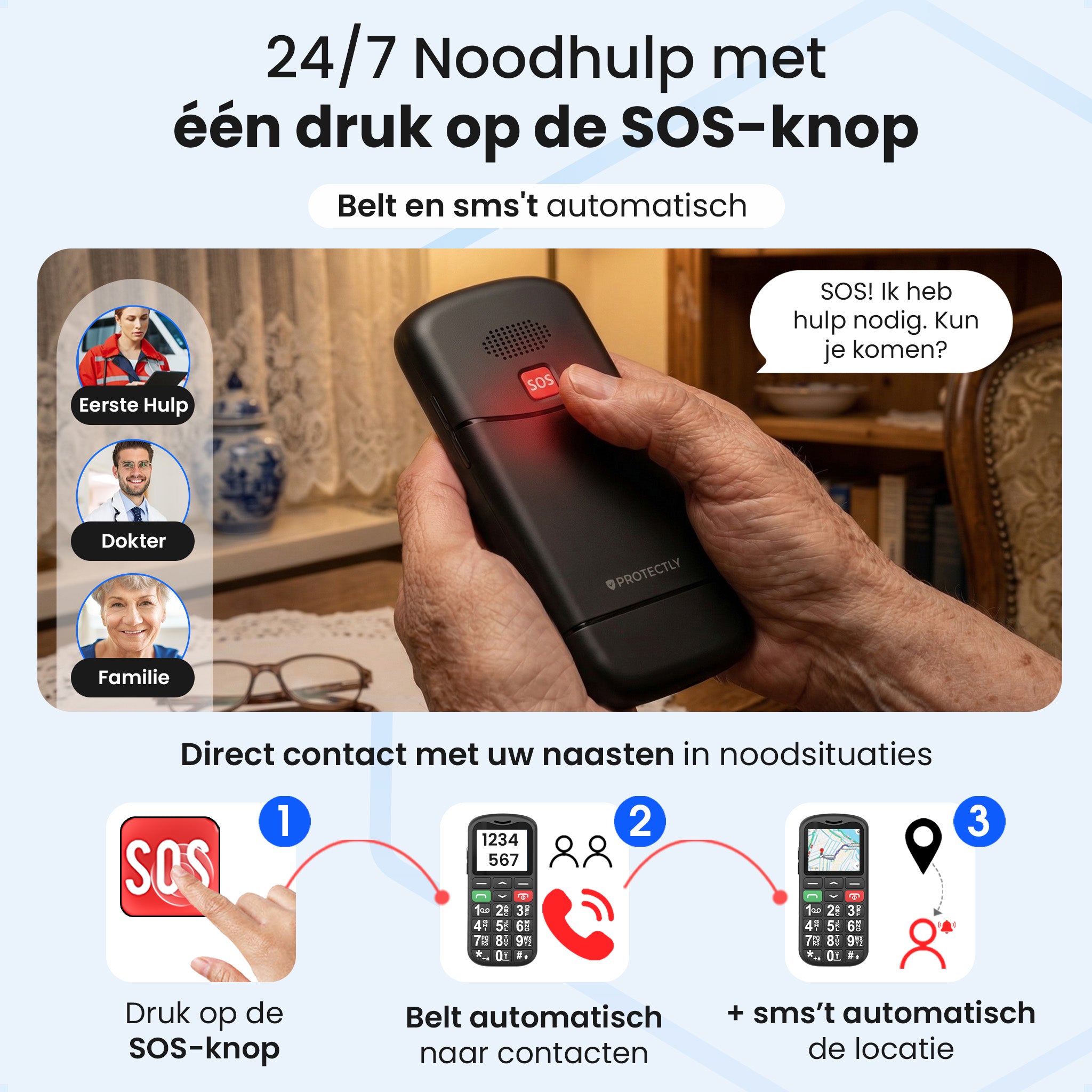 Protectly® Senioren Telefoon - 4G - Met Homebase