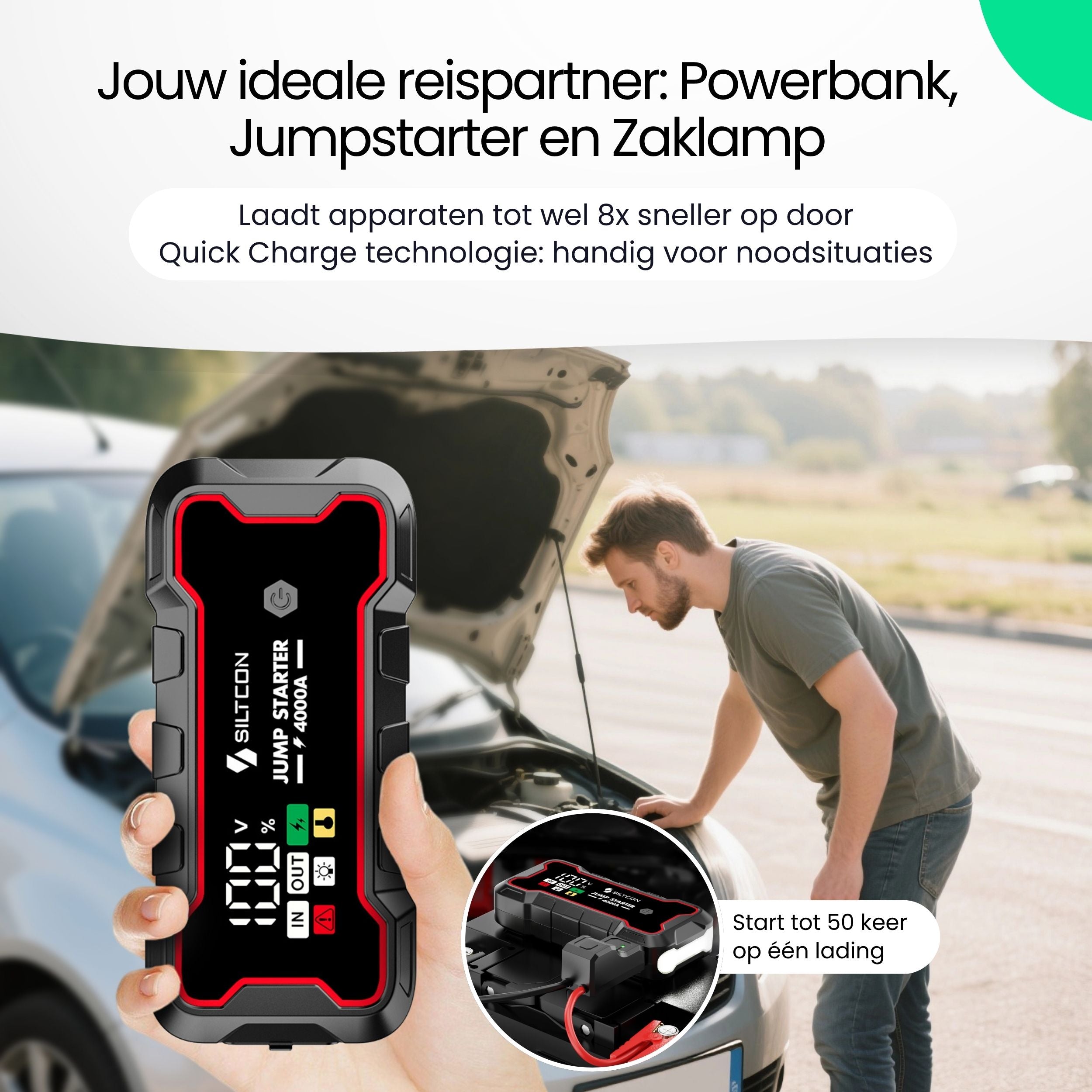 Siltcon Jumpstarter Voor Auto 4000A – Accu Starter & Powerbank 24000mAh