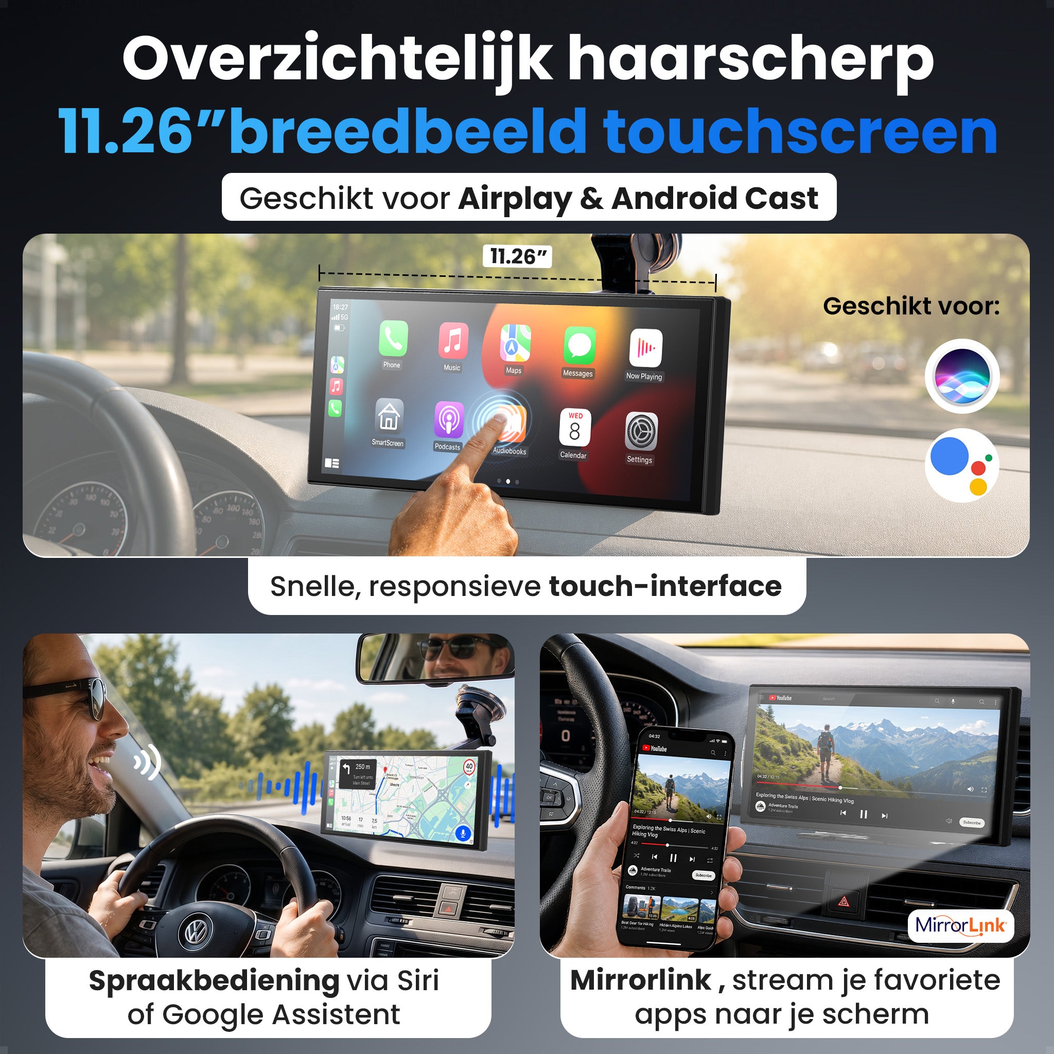 Siltcon® 11.26" Carplay / Android Auto Scherm & 4K Dashcam