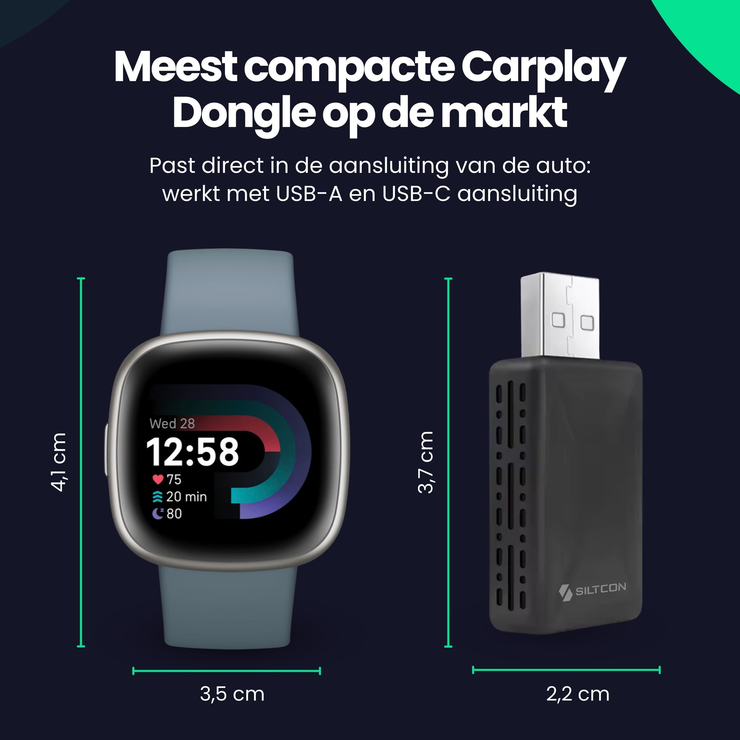 Dongle Carplay 2-en-1 Siltcon® - Android Auto - USB - USB-C - Noir - Modèle 2024