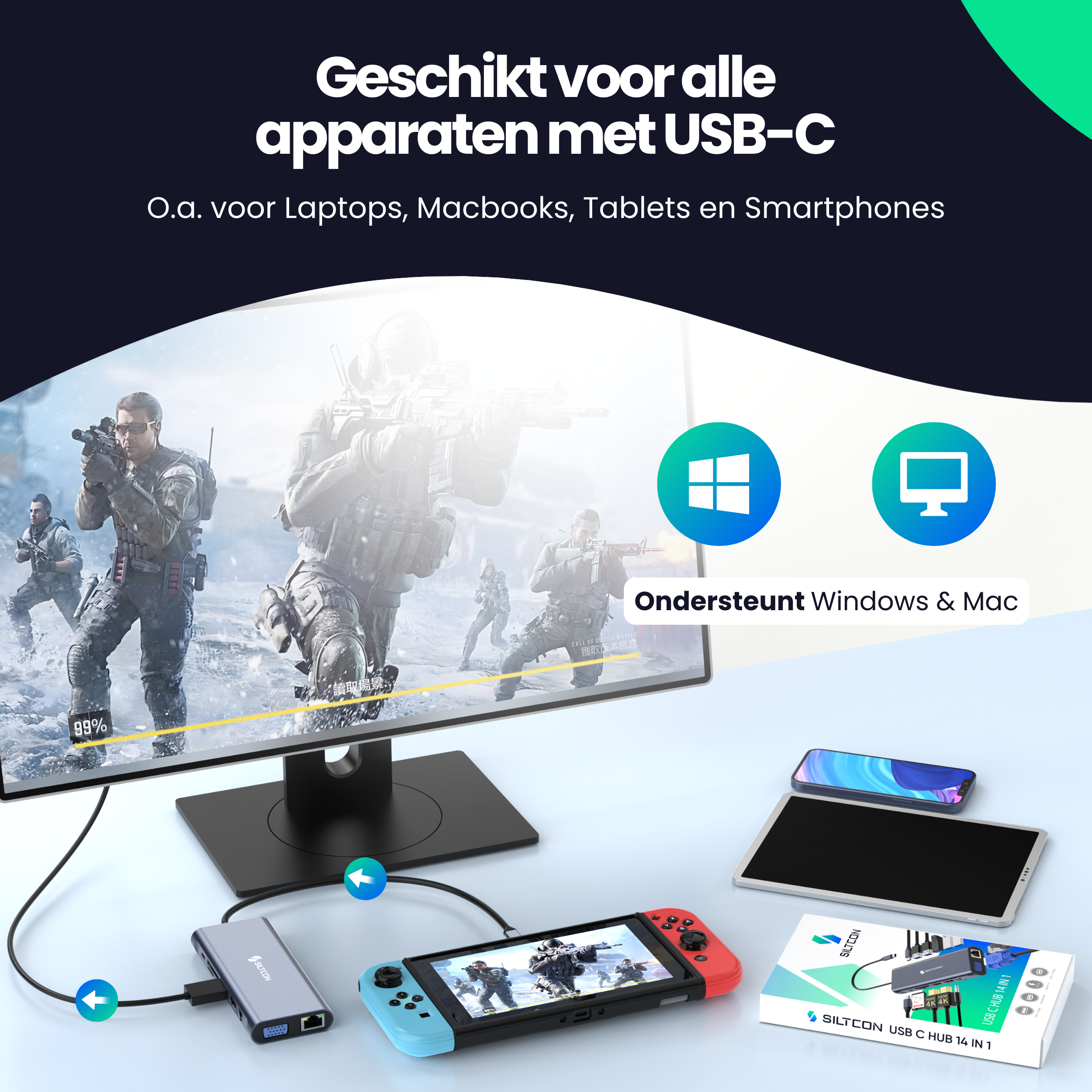 Siltcon 14-in-1 USB-C Hub – Laptop Docking Station