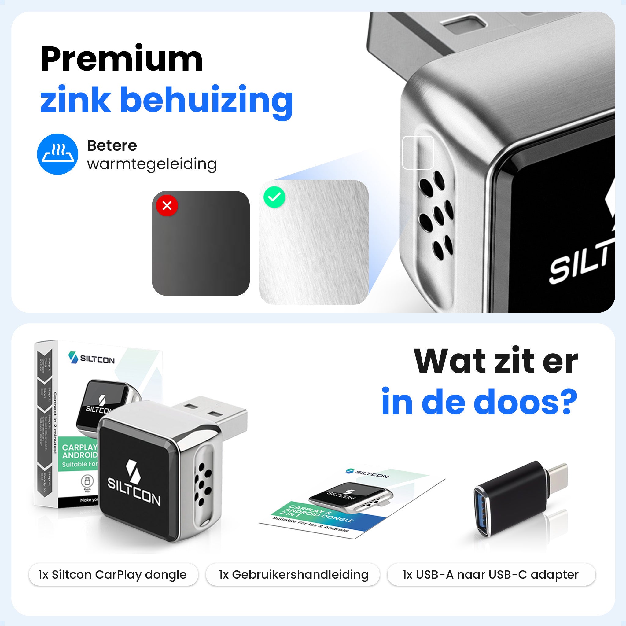 Siltcon® Ultra Compact 2-in-1 Geschikt voor Draadloos Carplay Dongle