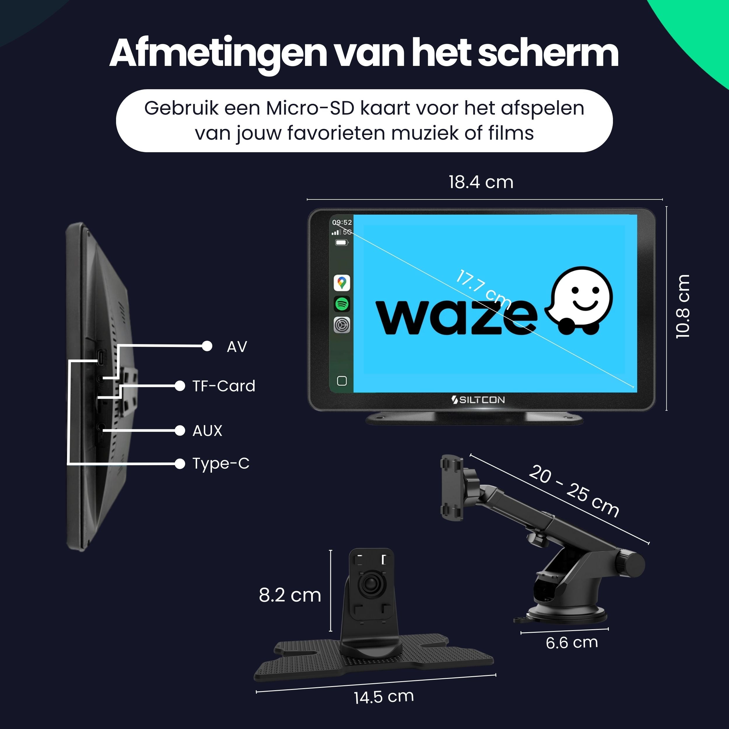 Siltcon CarPlay Scherm 7 Inch – Geschikt voor Apple & Android – Draadloos gebruik