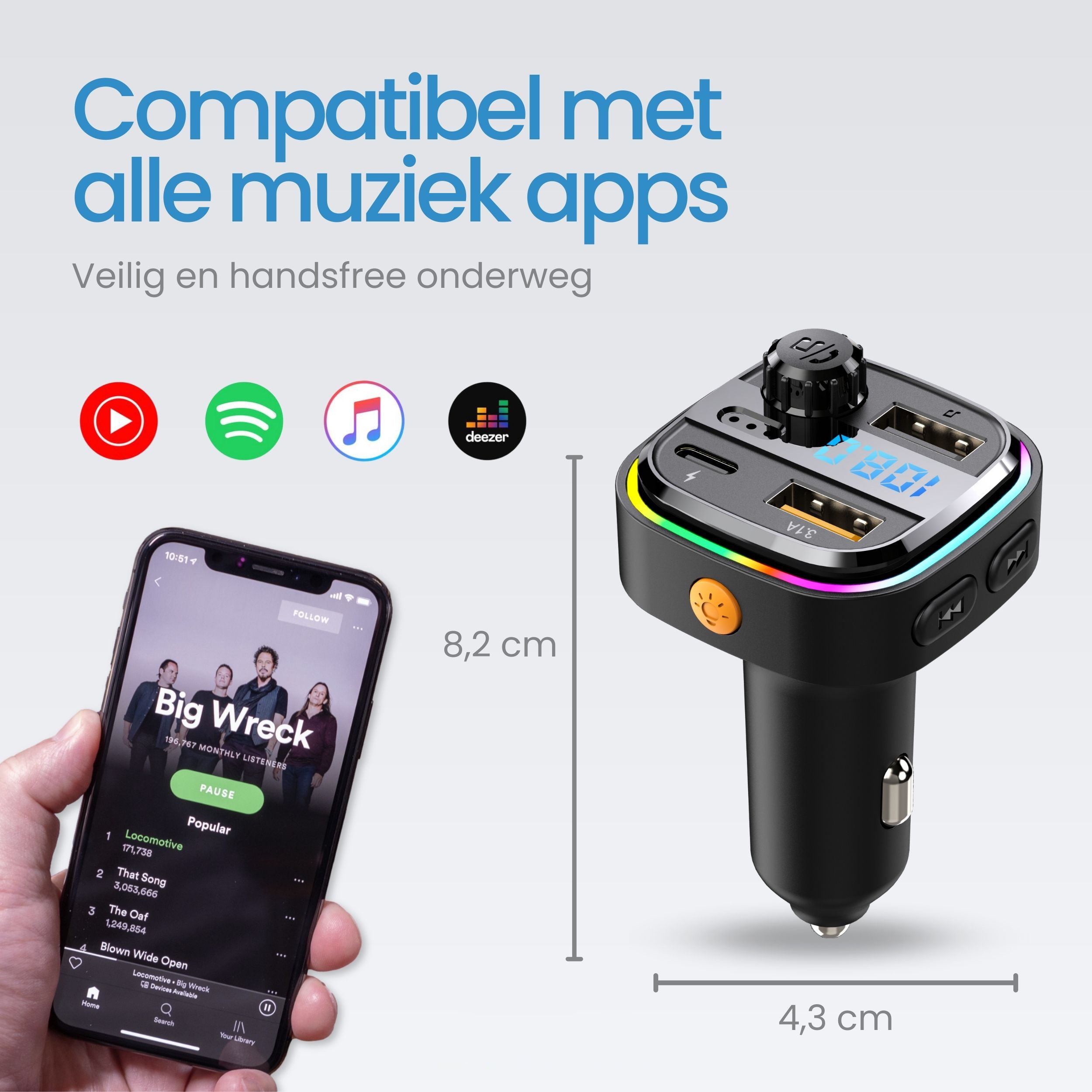 Siltcon® FM Transmitter - Bluetooth Transmitter - USB-C Snellader - Carkit