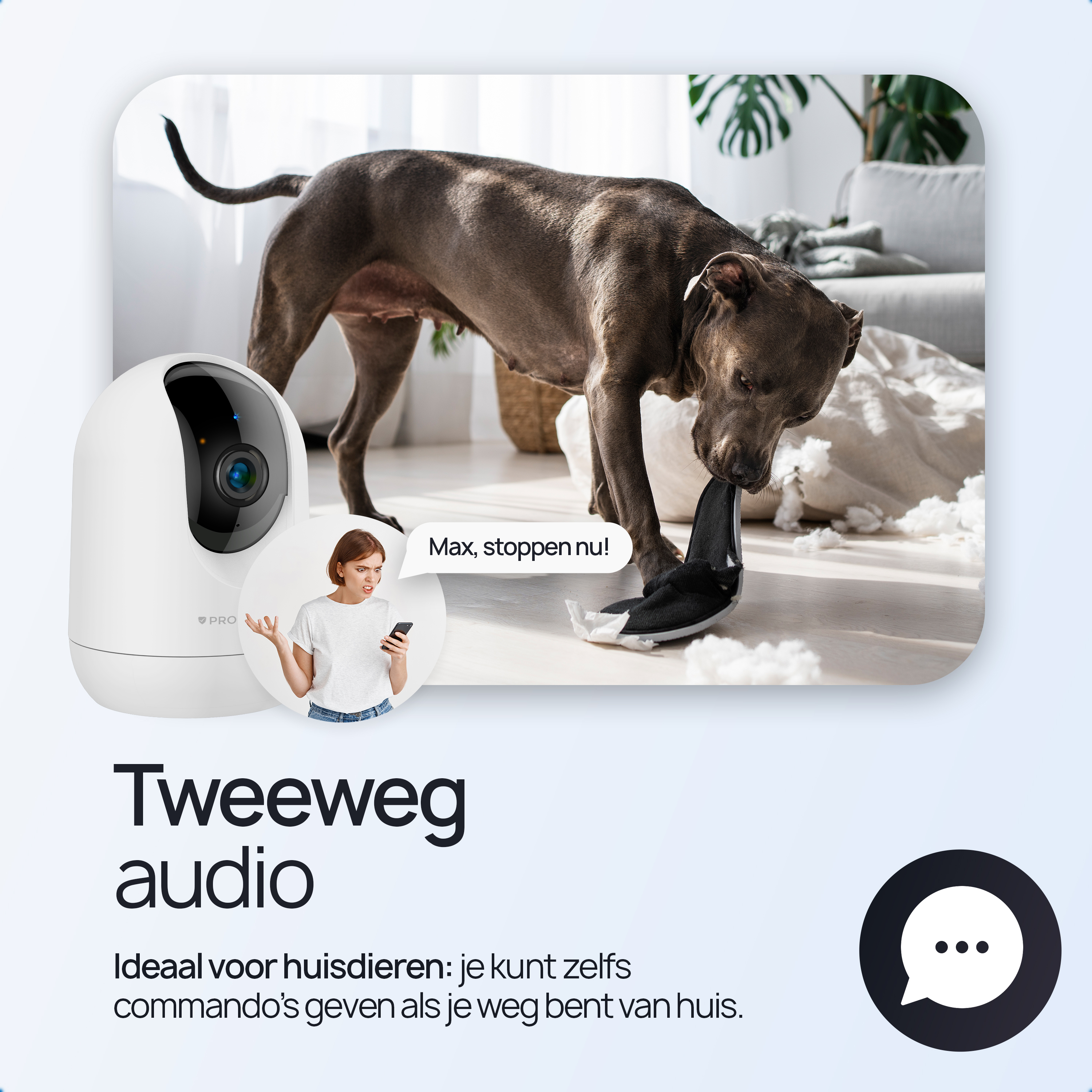 Caméra de sécurité intérieure Protectly® 2K - Caméra pour animaux de compagnie - Avec application WiFi - 2K 3MP Ultra HD - Blanc