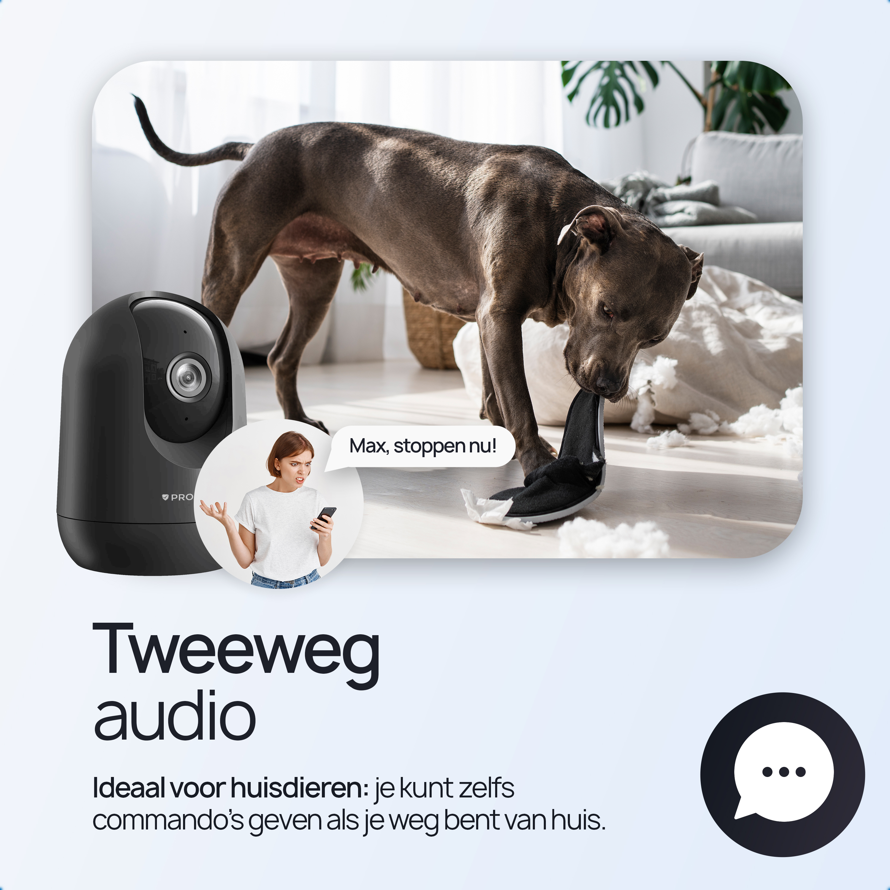 Caméra de sécurité intérieure Protectly® 2K - Caméra pour animaux de compagnie - Avec application WiFi - 2K 3MP Ultra HD - Noir