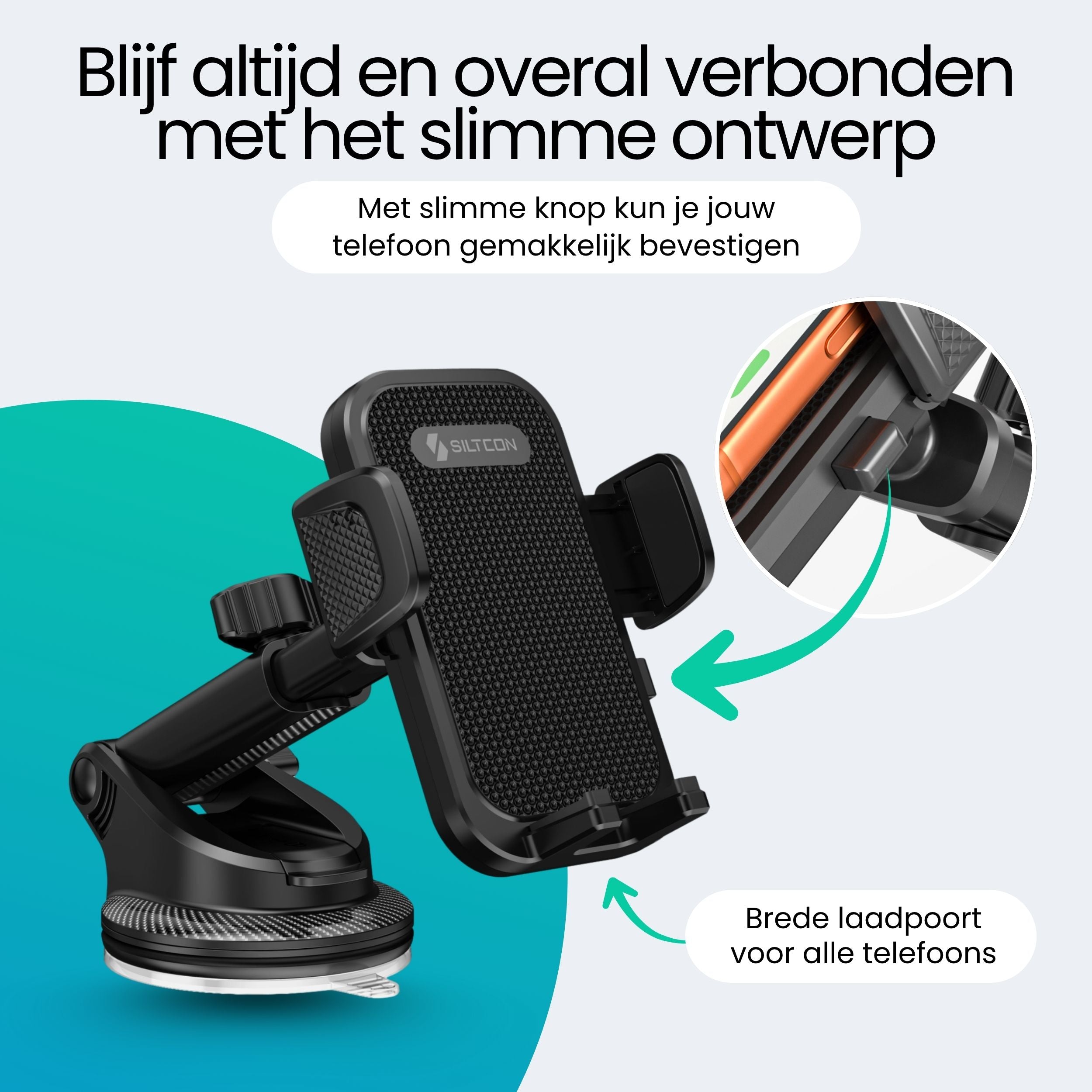Siltcon Universele Telefoonhouder Auto – Zuignap Bevestiging & 360° Draaibaar