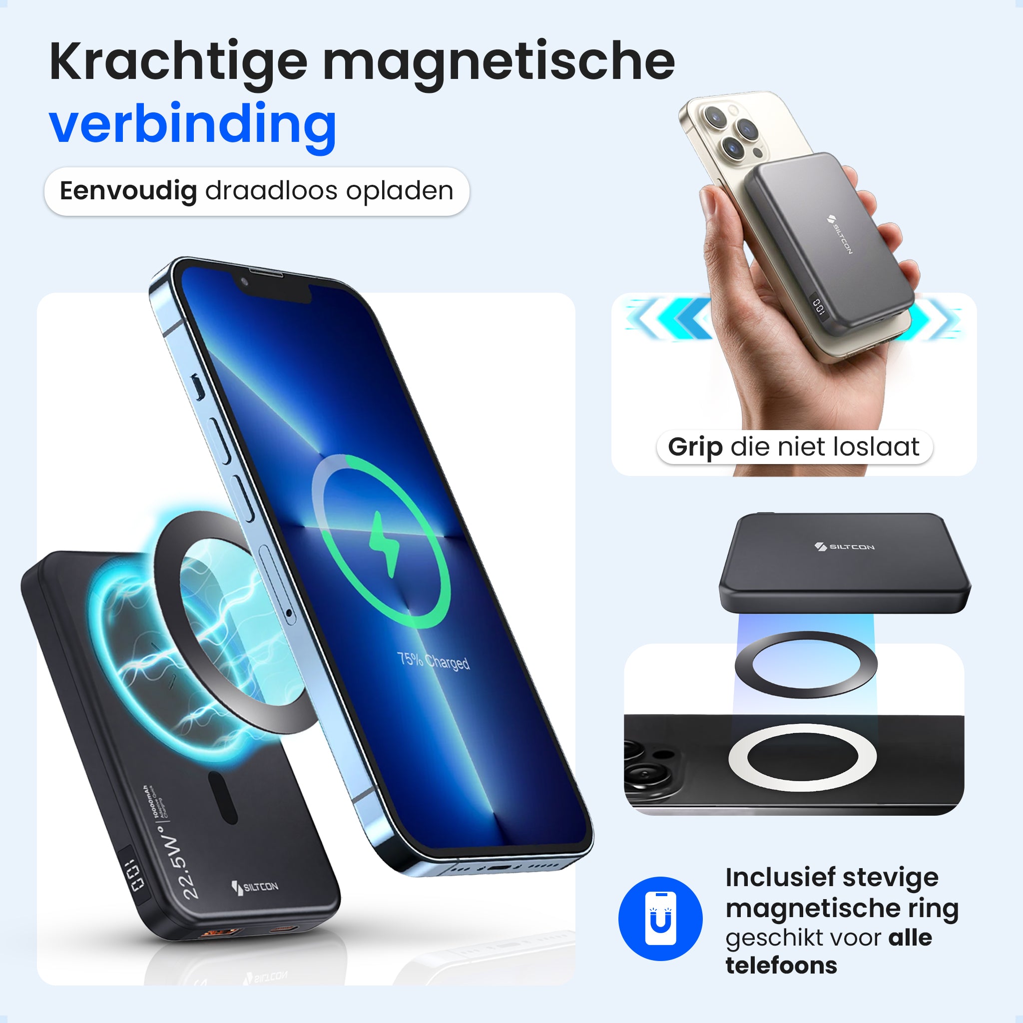 Siltcon® Draadloze Powerbank 10000 mAh