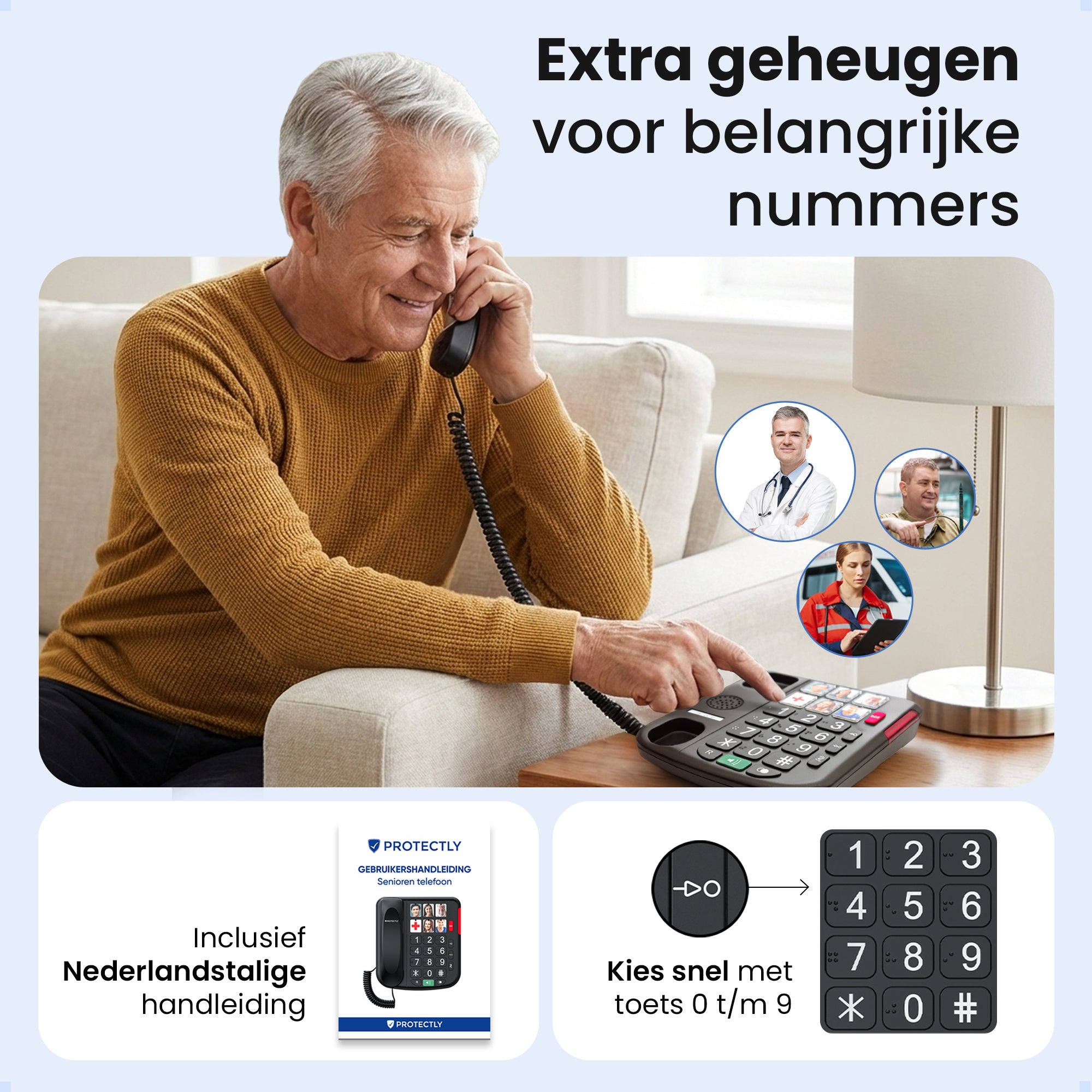 Protectly Senioren Telefoon - SOS-Noodknop - Vaste Telefoon