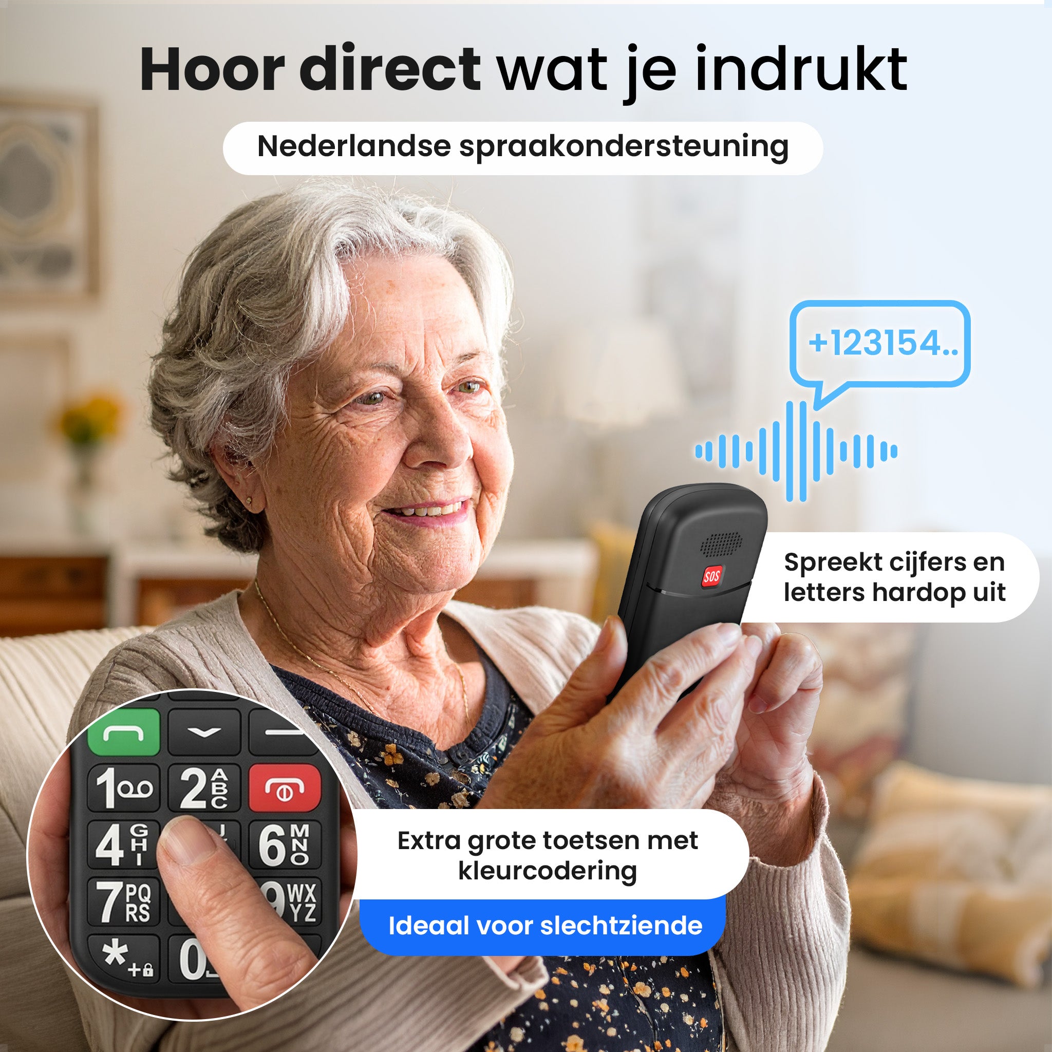 Protectly® Senioren Telefoon - 4G - Met Homebase