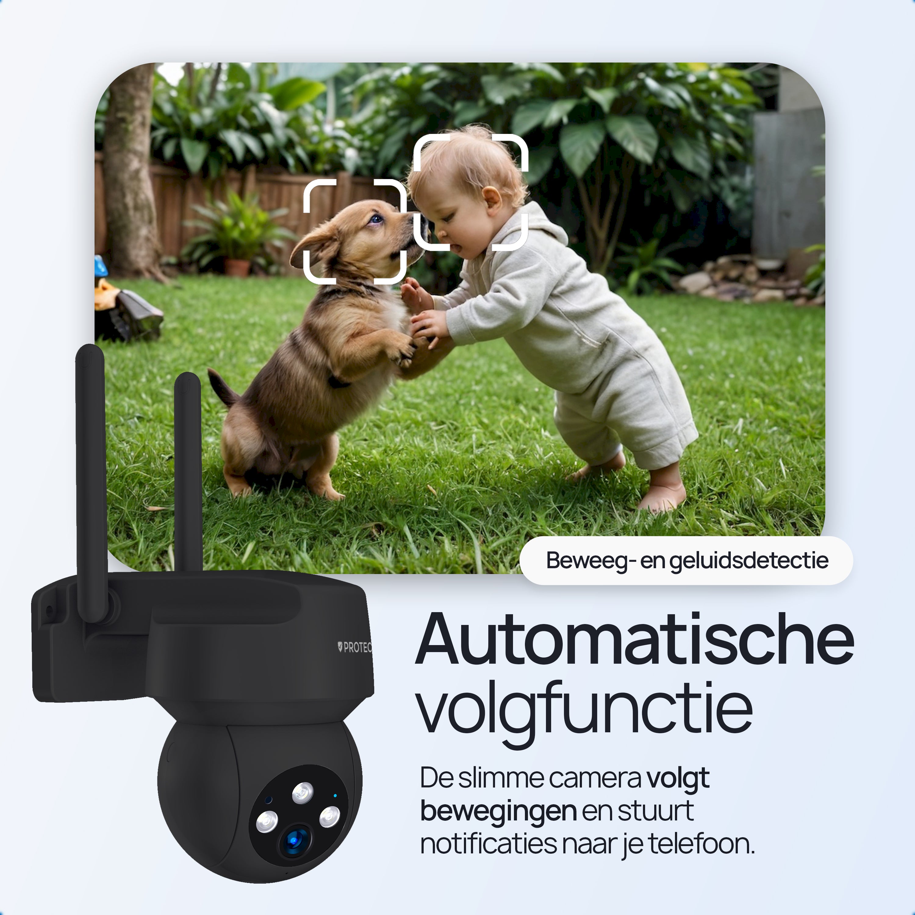 Protectly® Beveiligingscamera Buiten - 3K HD 5MP - Met WiFi en APP - Incl. 64GB SD - Zwart