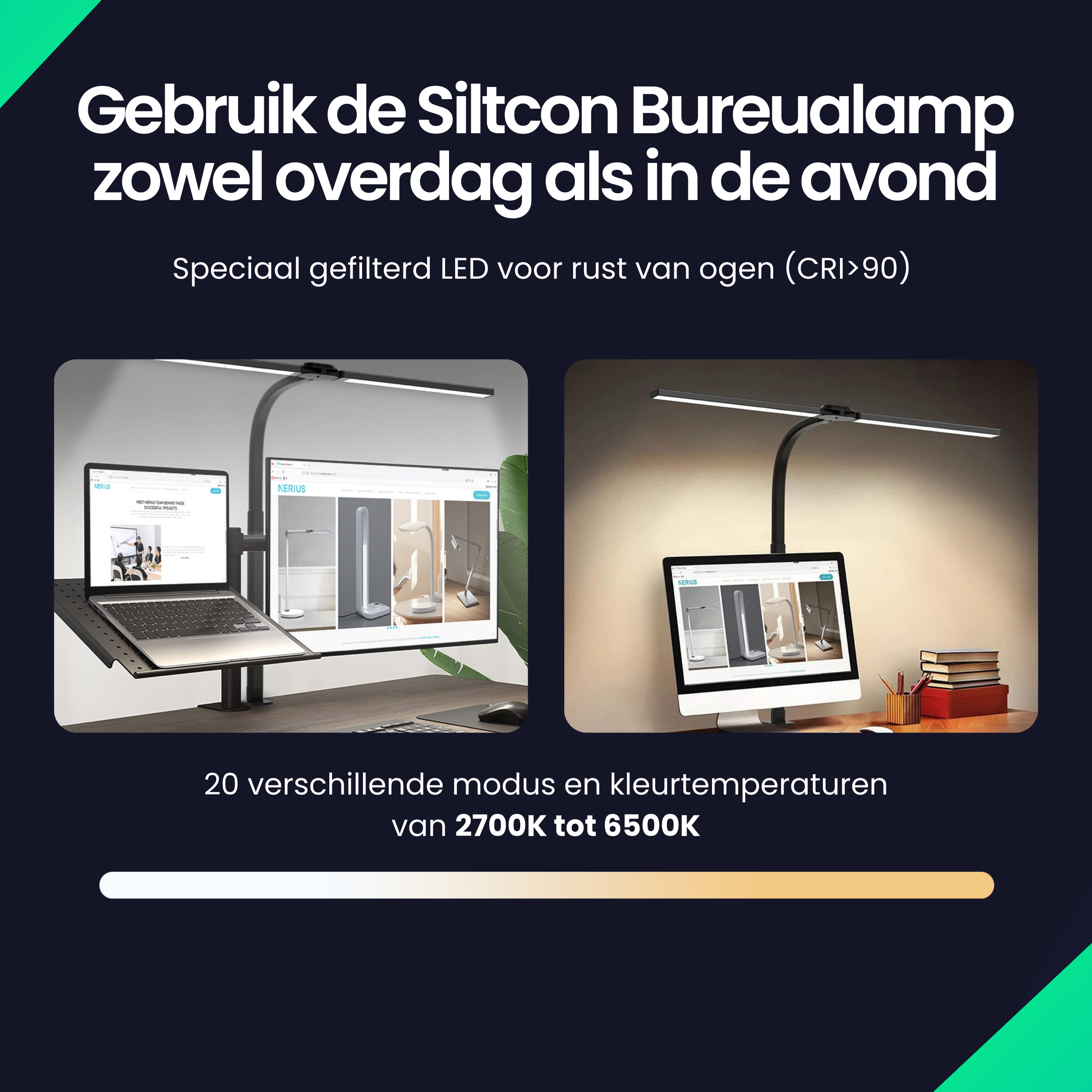 Lampe de bureau Siltcon® - Lampe à pince - Télécommande - Écran tactile - 2 700 K à 6 500 K