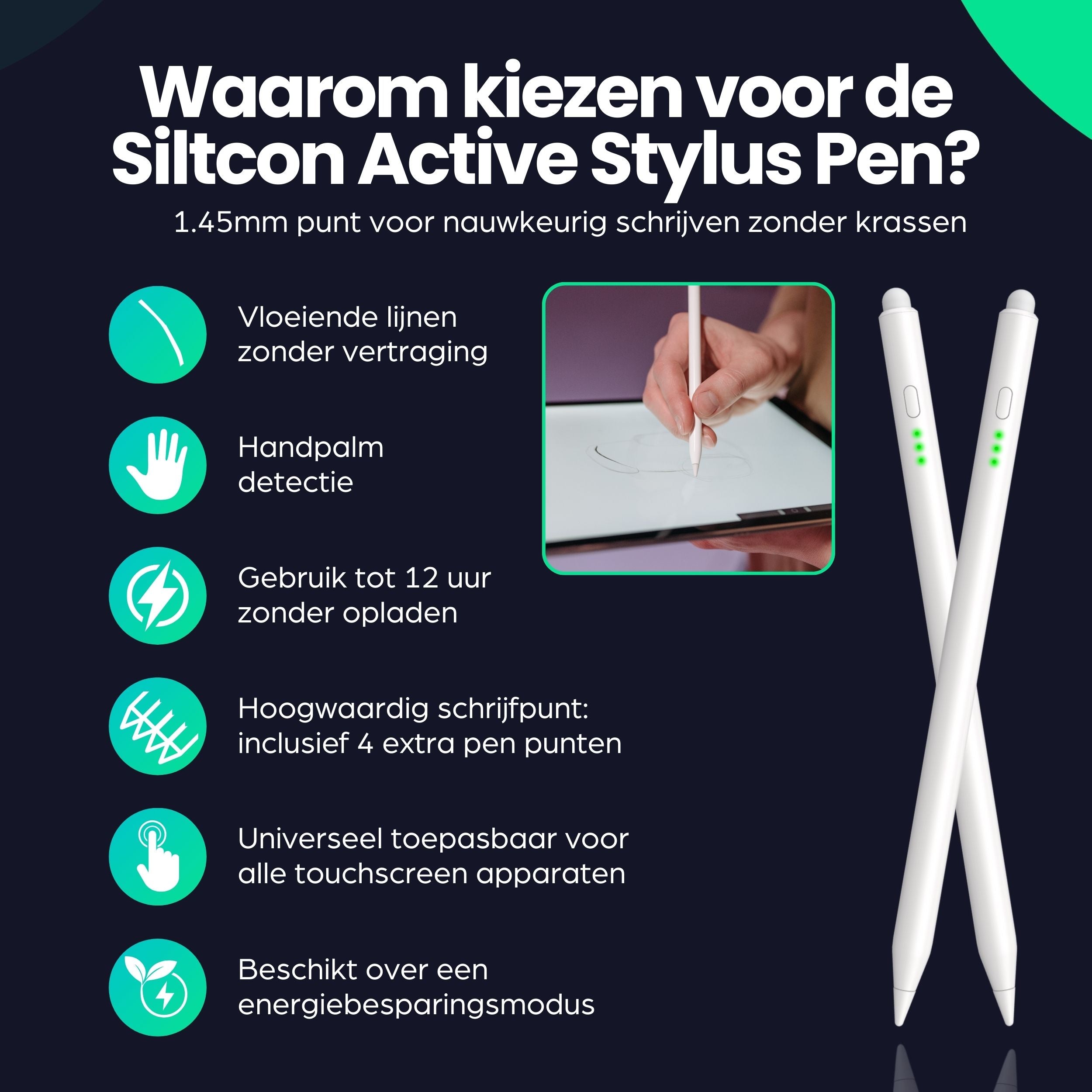 Siltcon® Stylus Pen - Universeel - voor Tablet, Ipad, Android en Apple Telefoons - 4 extra punten