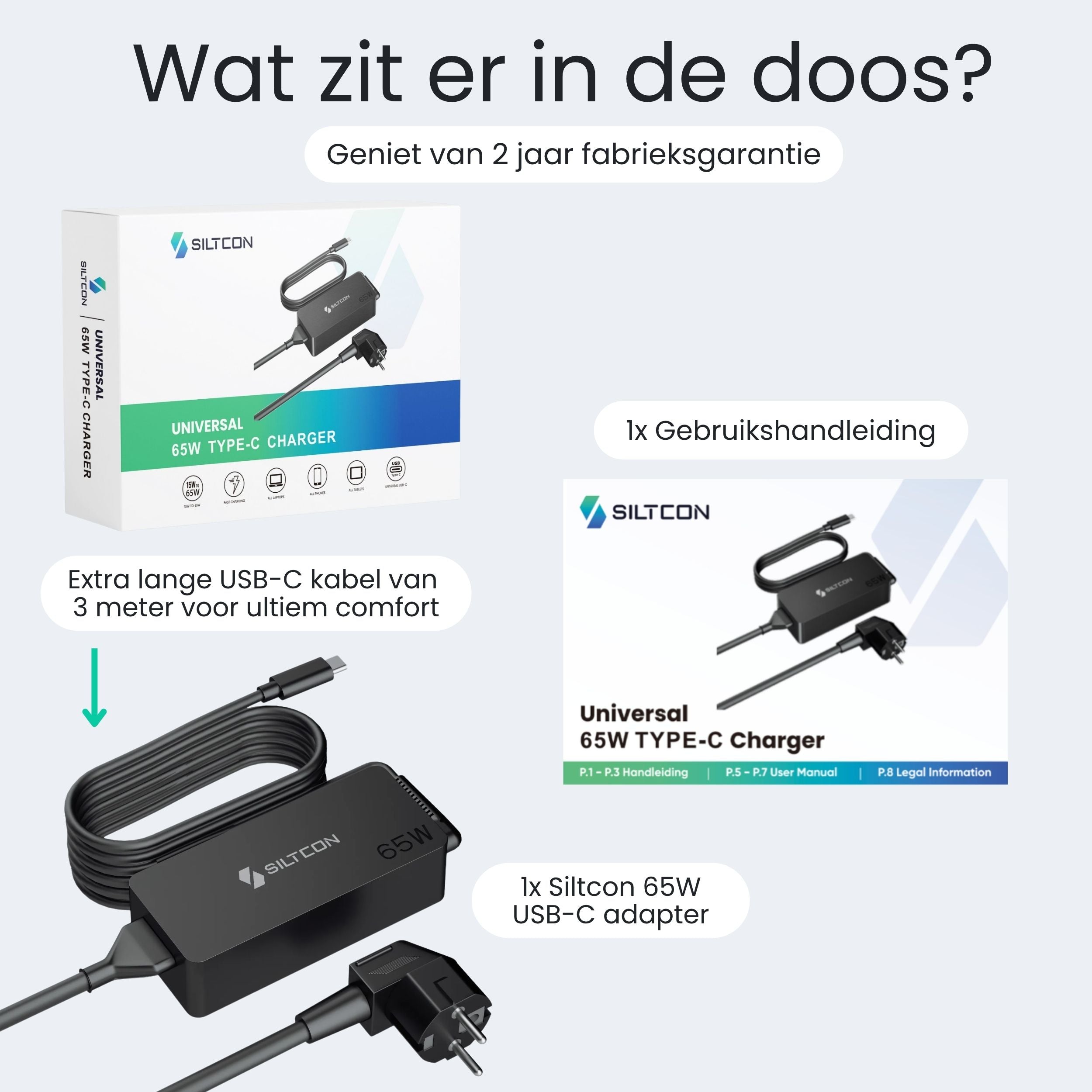 Siltcon 65W USB-C Adapter – Snelladen zonder gewicht – Universeel voor al je apparaten