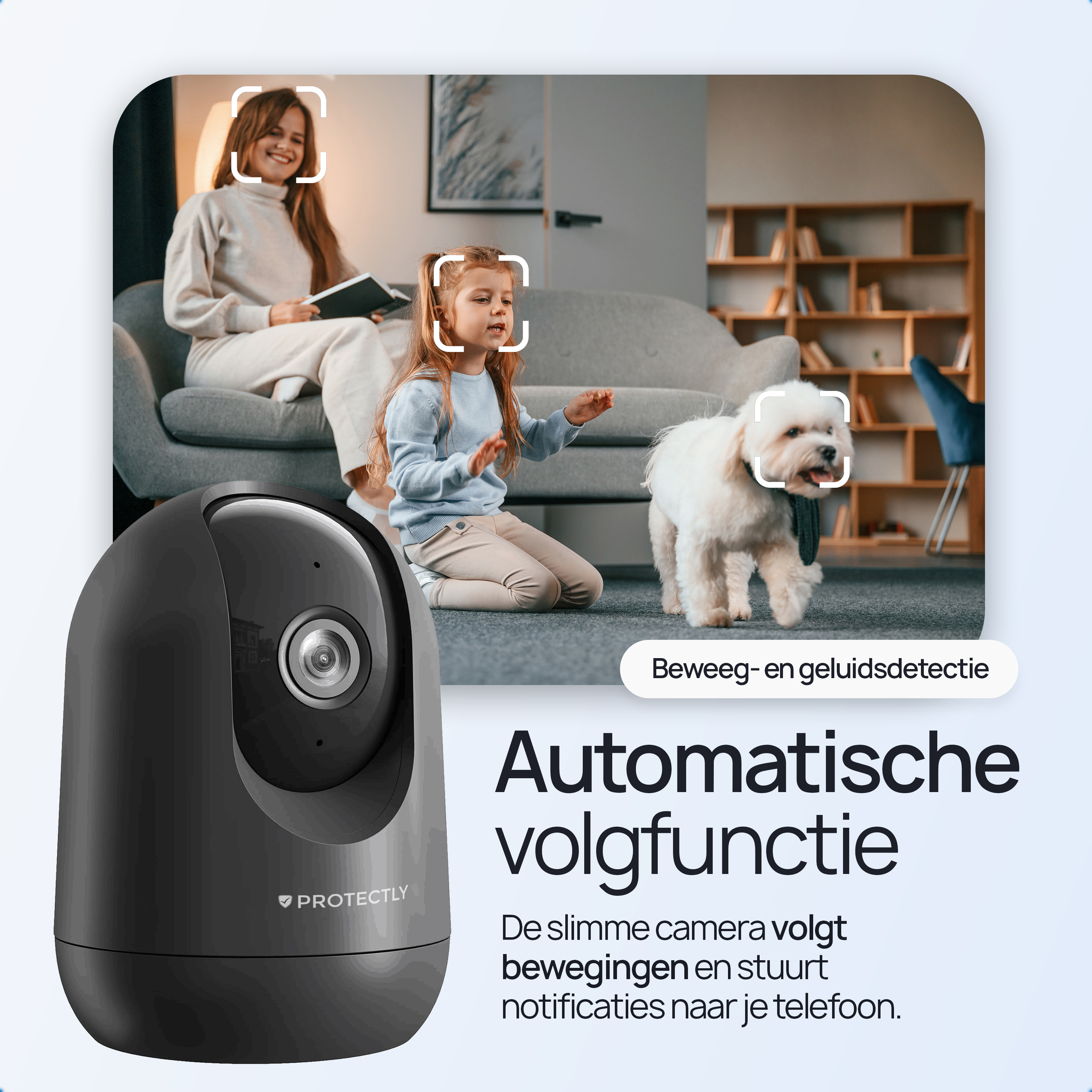 Caméra de sécurité intérieure Protectly® 2K - Caméra pour animaux de compagnie - Avec application WiFi - 2K 3MP Ultra HD - Noir