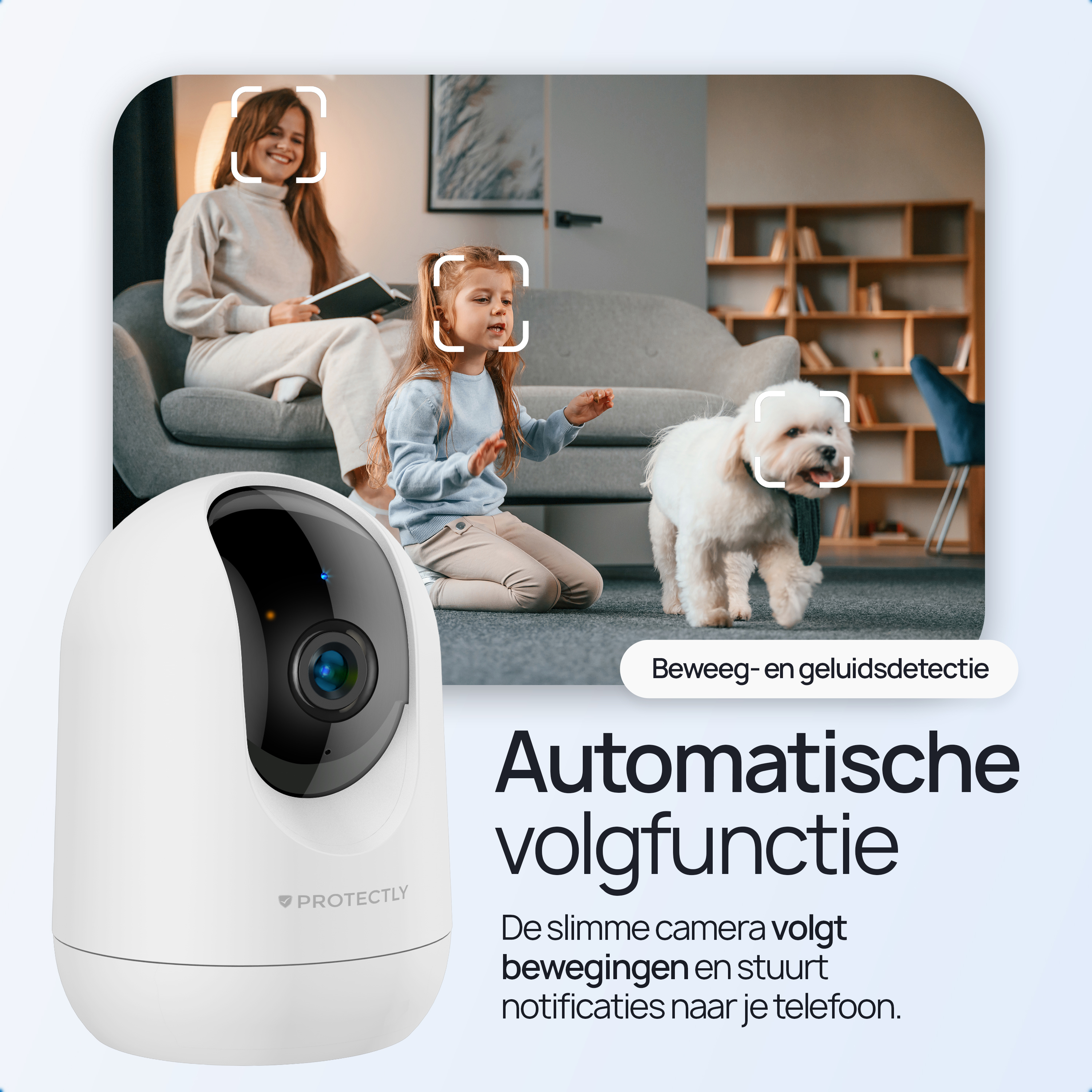 Caméra de sécurité intérieure Protectly® 2K - Caméra pour animaux de compagnie - Avec application WiFi - 2K 3MP Ultra HD - Blanc