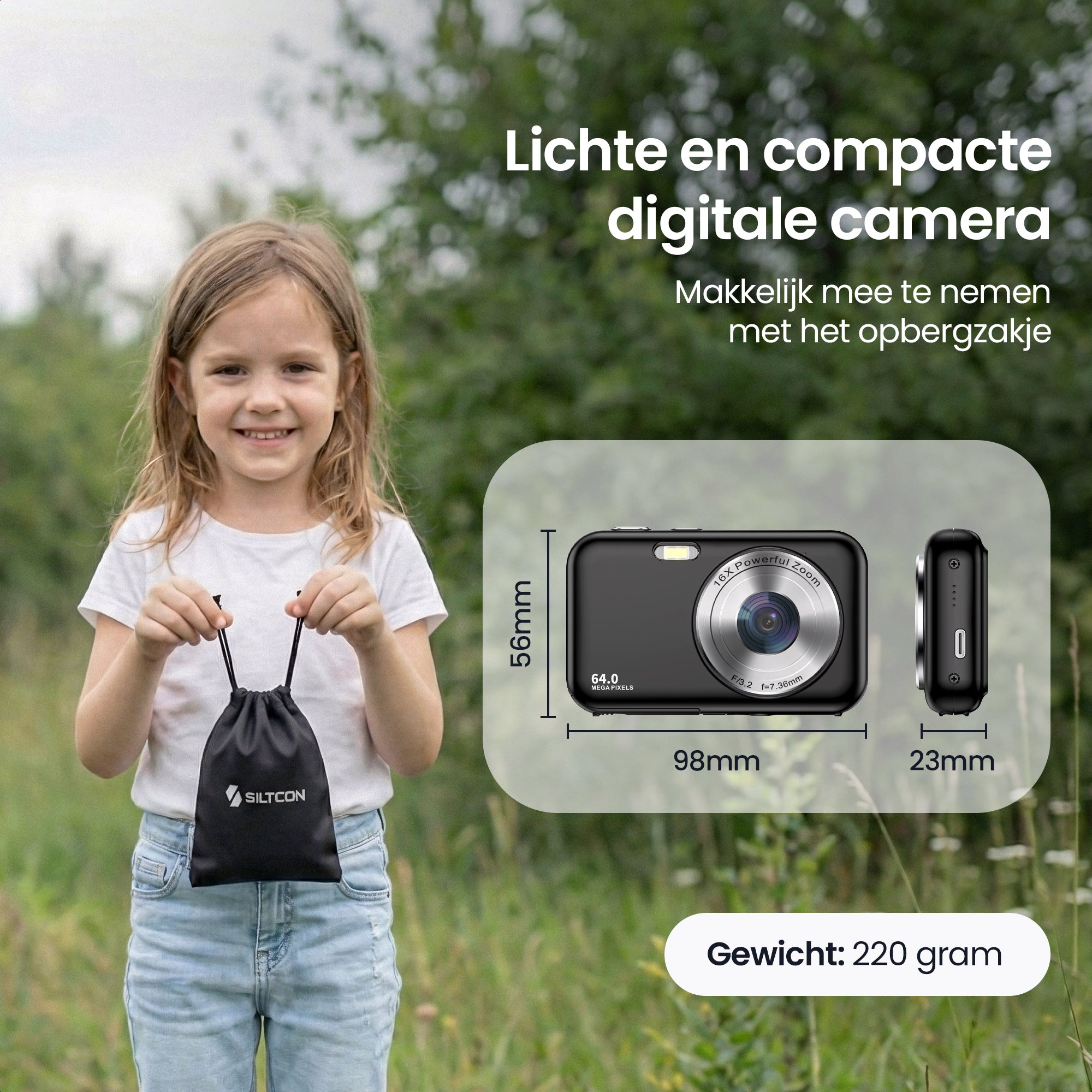 Siltcon® Digitale Camera - Full HD - 64 MP - Zwart