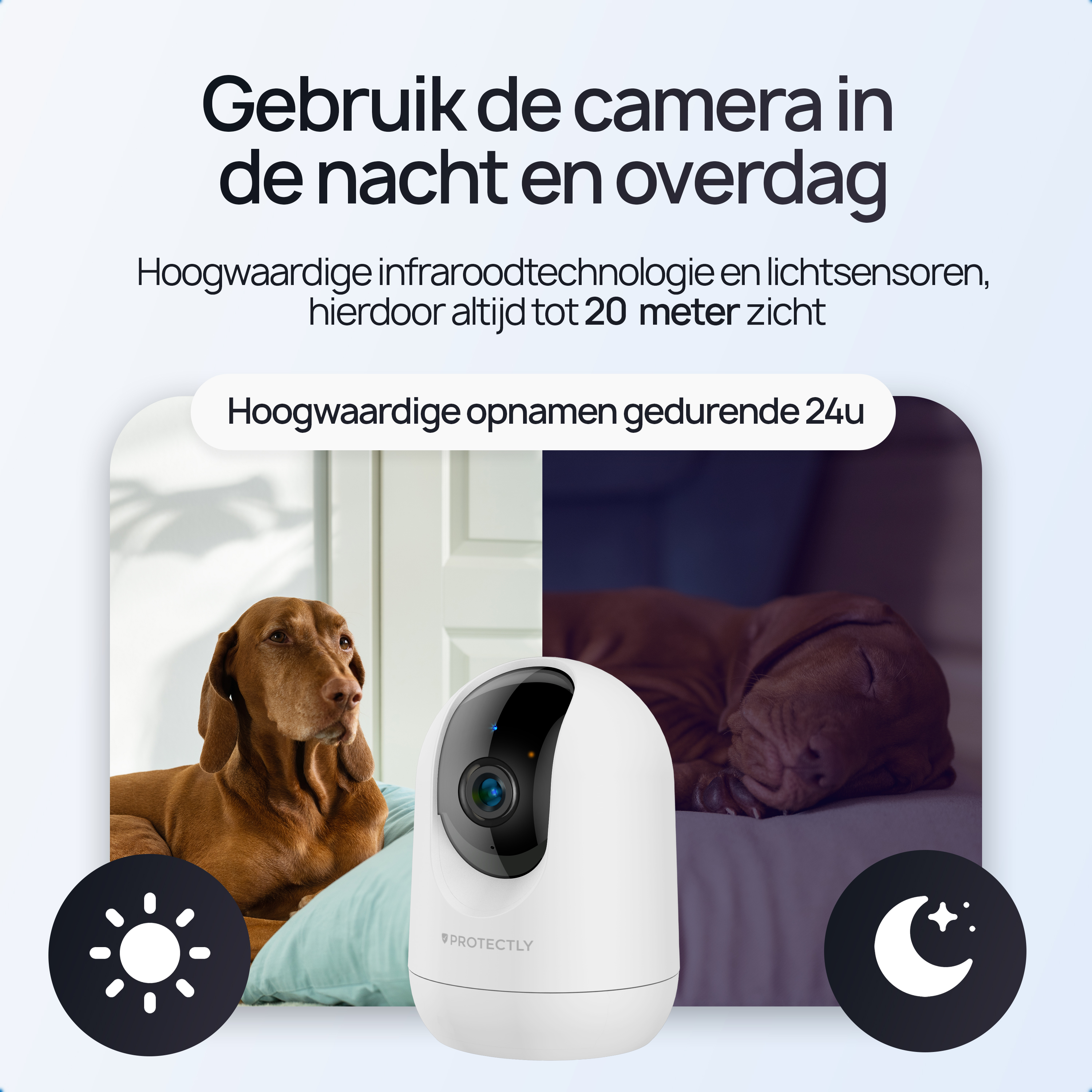 Caméra de sécurité intérieure Protectly® 2K - Caméra pour animaux de compagnie - Avec application WiFi - 2K 3MP Ultra HD - Blanc