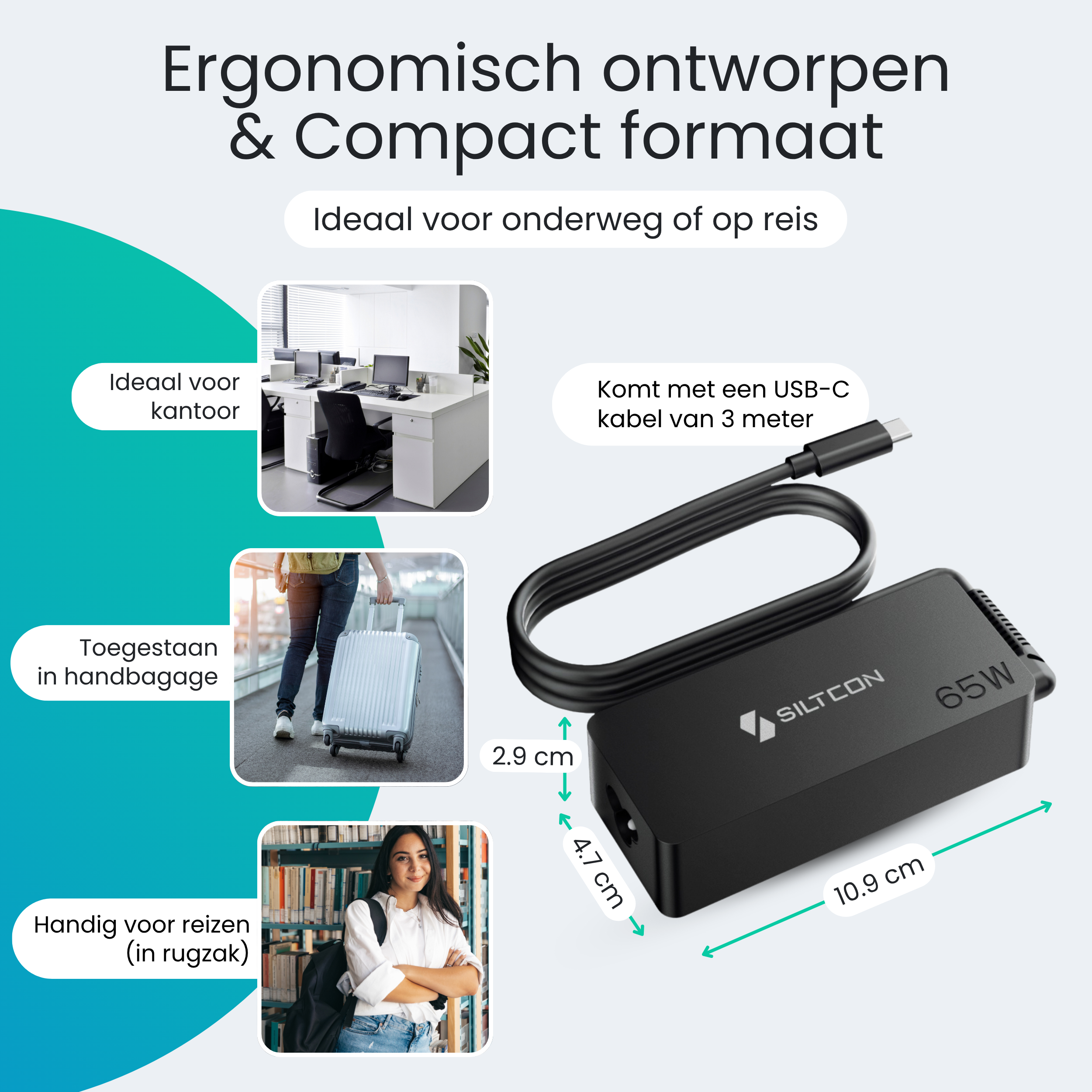 Siltcon 65W USB-C Adapter – Snelladen zonder gewicht – Universeel voor al je apparaten