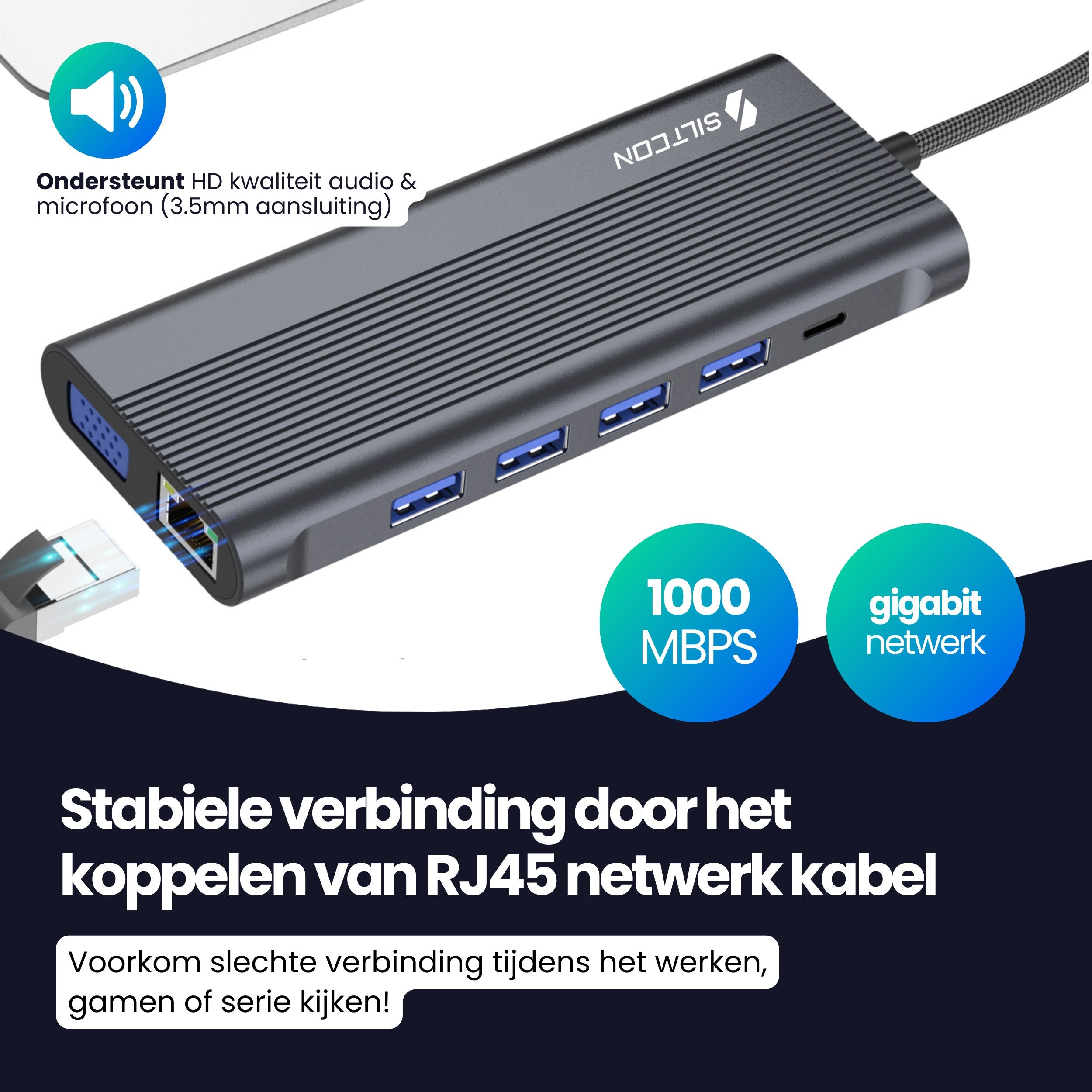 Siltcon® 13 in 1 USB C Hub - Docking Station Laptop + 100W