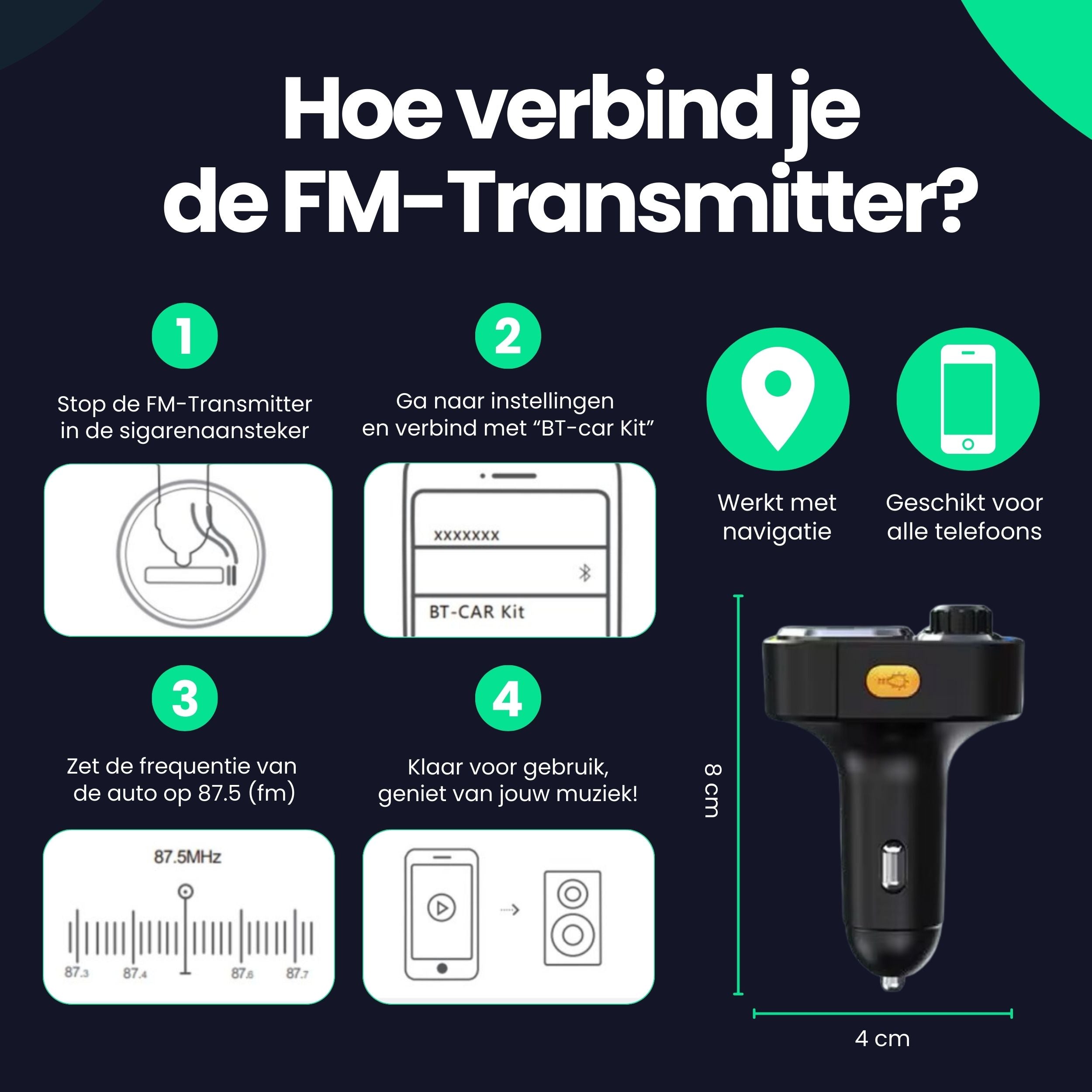 Siltcon® FM Transmitter - USB-C lader 22.5W - Carkit - USB-A - SD Kaart - BT 5.3 - 2024 model