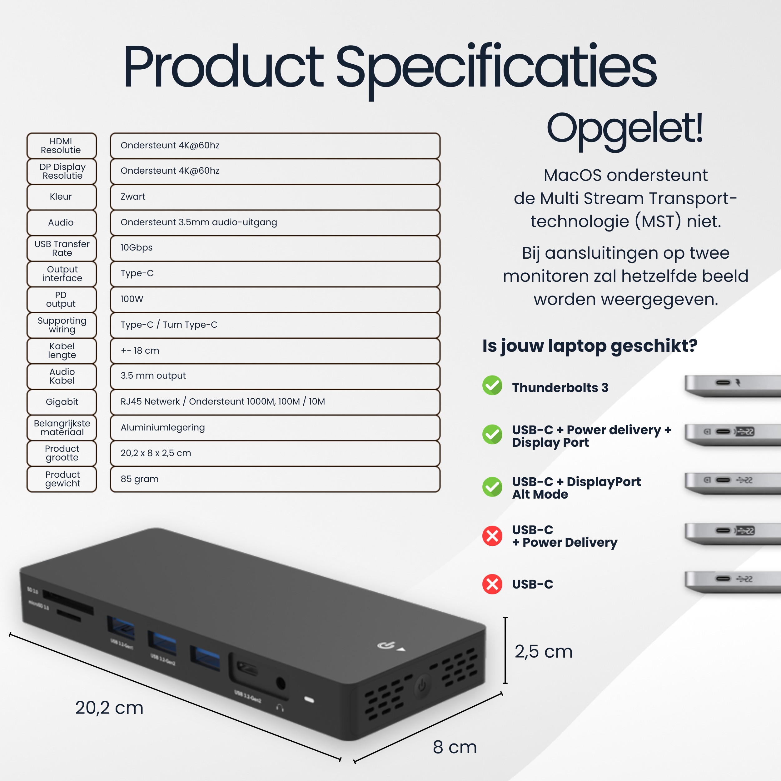 Siltcon® 13 en 1 Tripple Display - Station d'accueil pour ordinateur portable - 2x DP 4K - VGA - RJ45