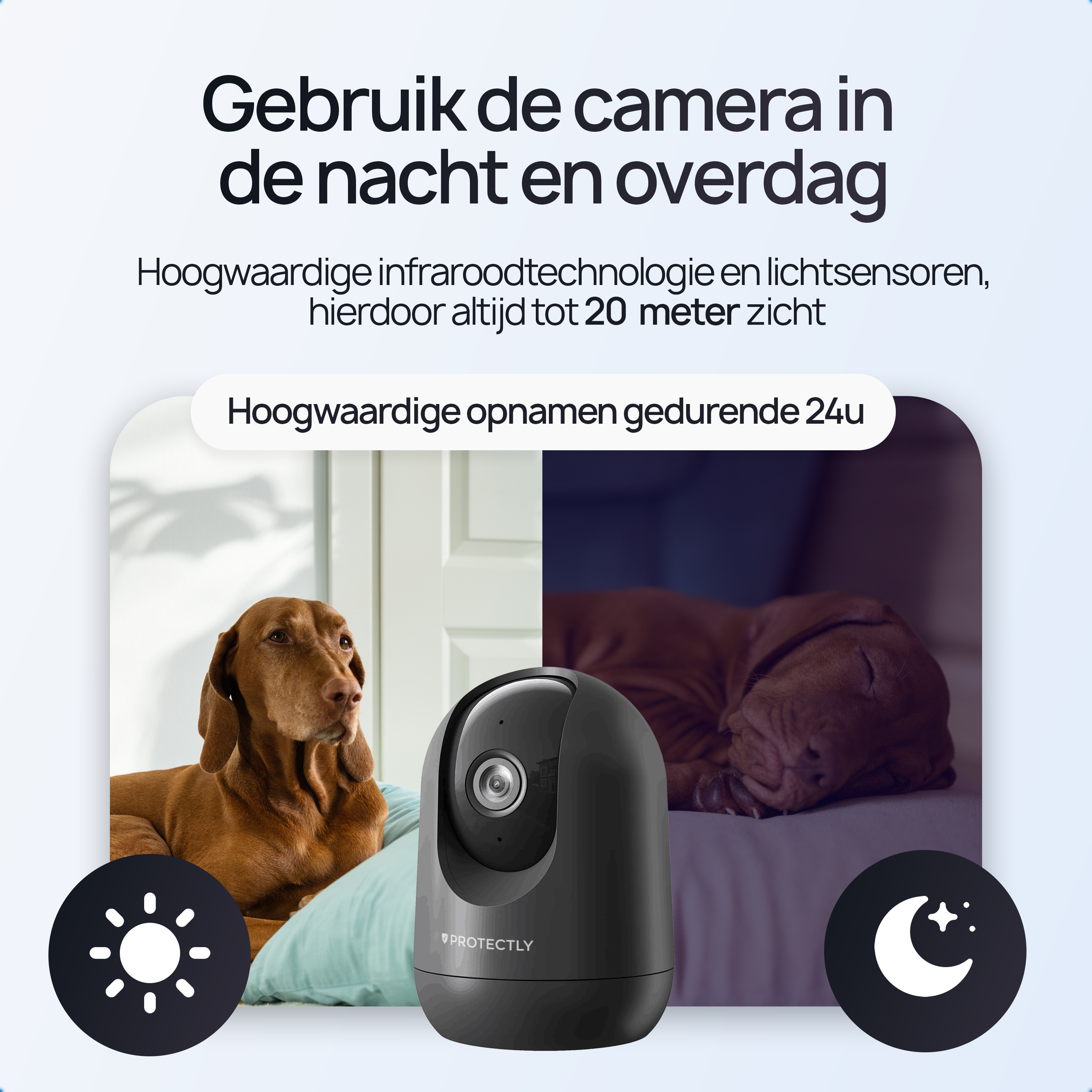 Caméra de sécurité intérieure Protectly® 2K - Caméra pour animaux de compagnie - Avec application WiFi - 2K 3MP Ultra HD - Noir