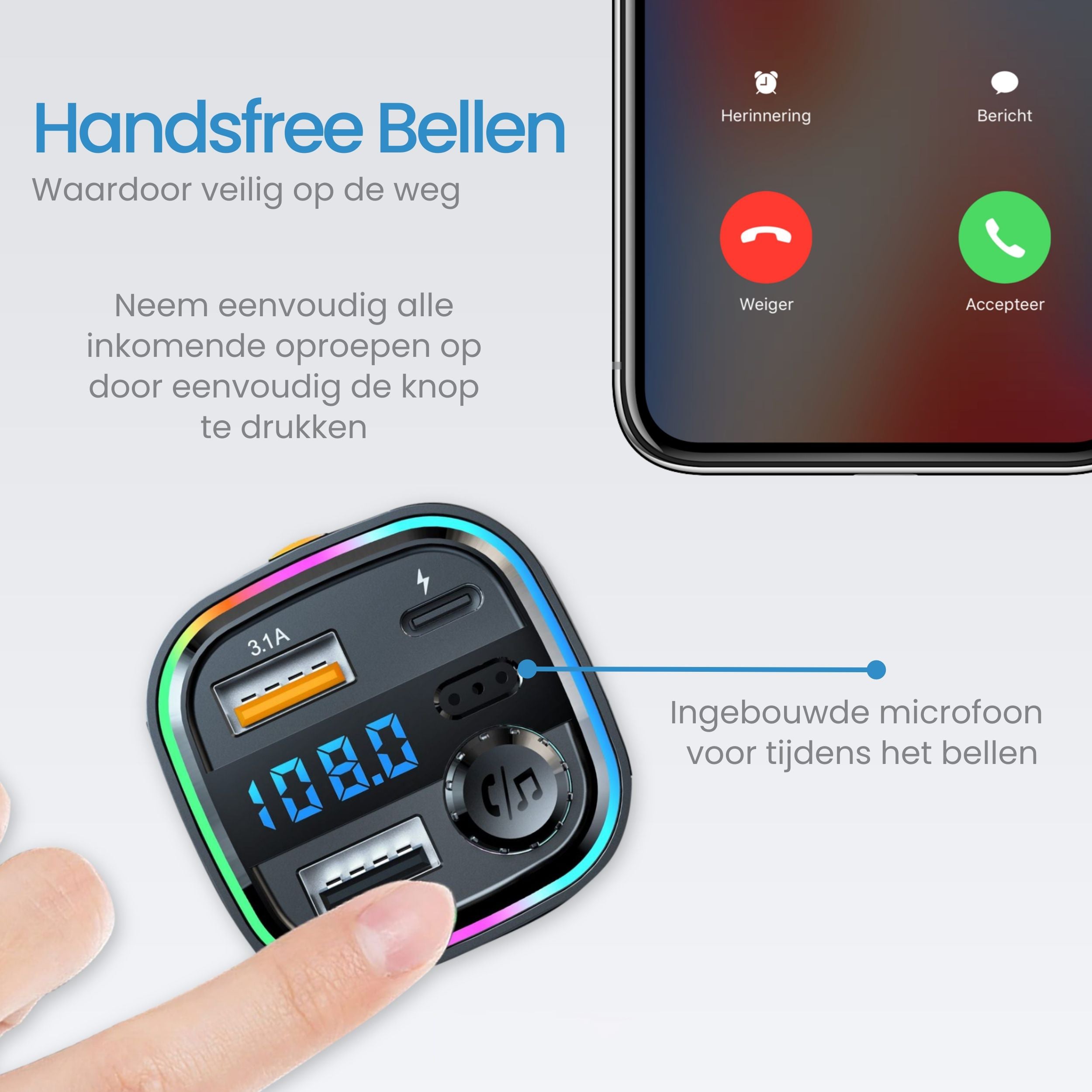 Siltcon® FM Transmitter - Bluetooth Transmitter - USB-C Snellader - Carkit