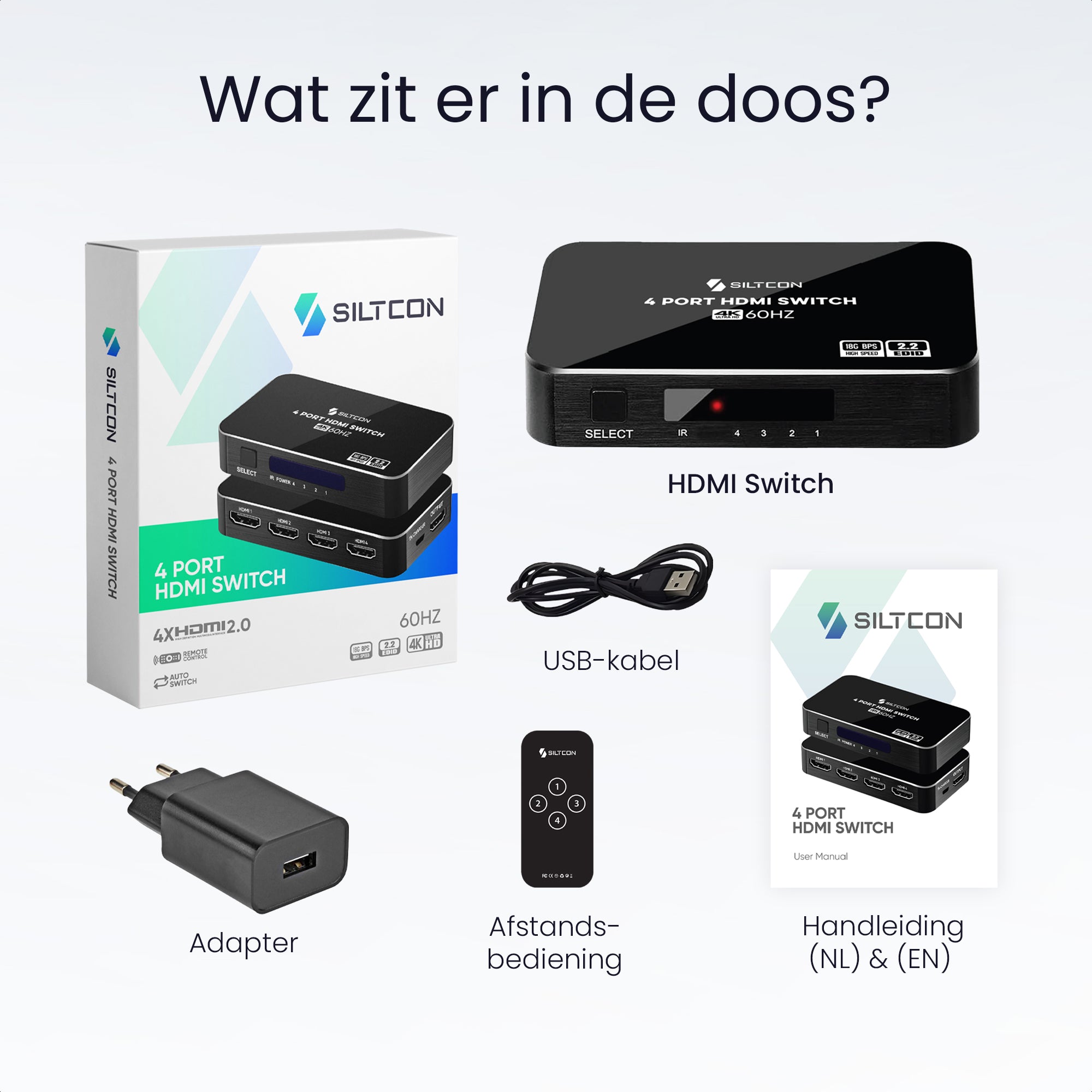 Siltcon® HDMI Switch - 4K 60Hz - 4 ingangen 1 uitgang