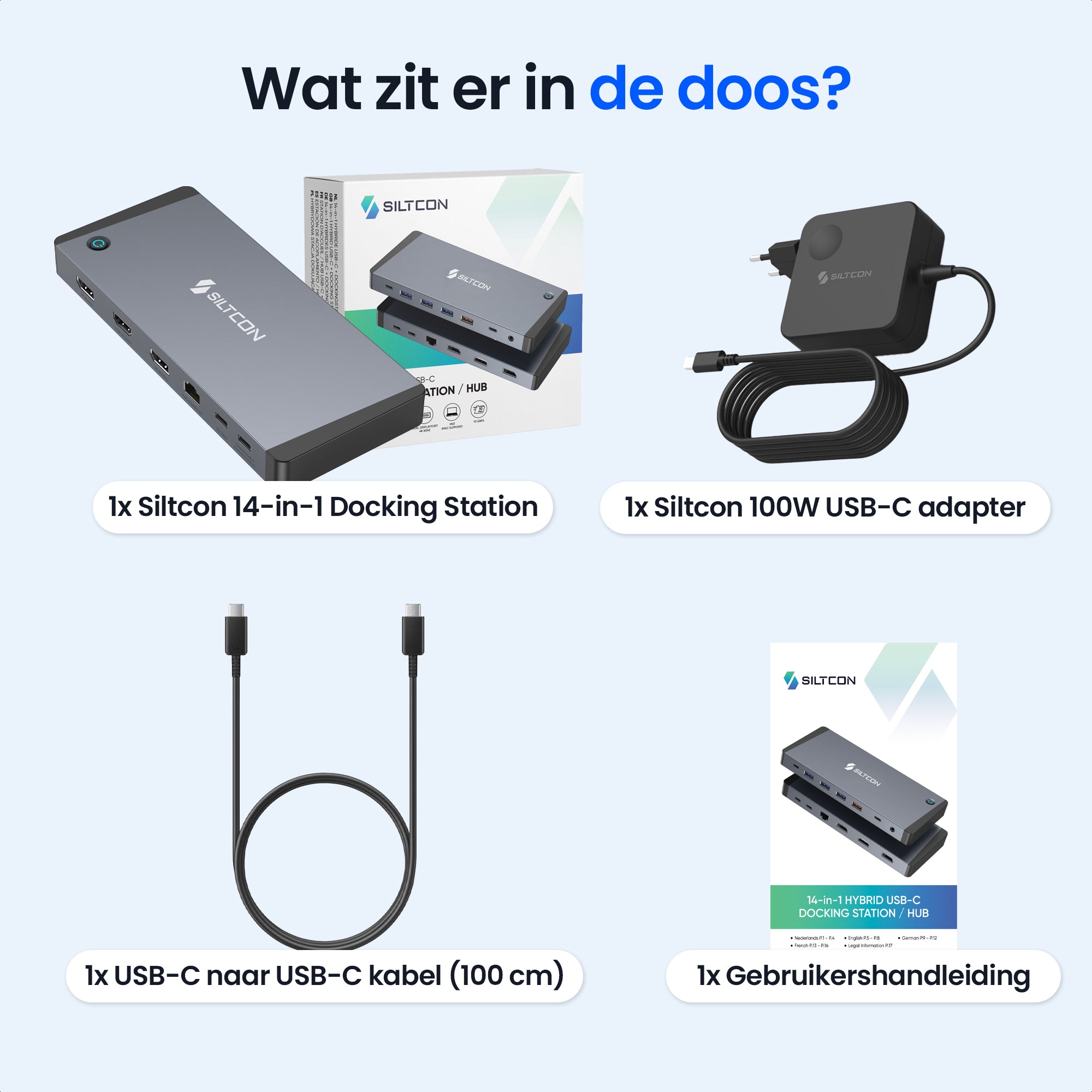 Siltcon® 14 in 1 - Docking Station Laptop – 100W Adapter