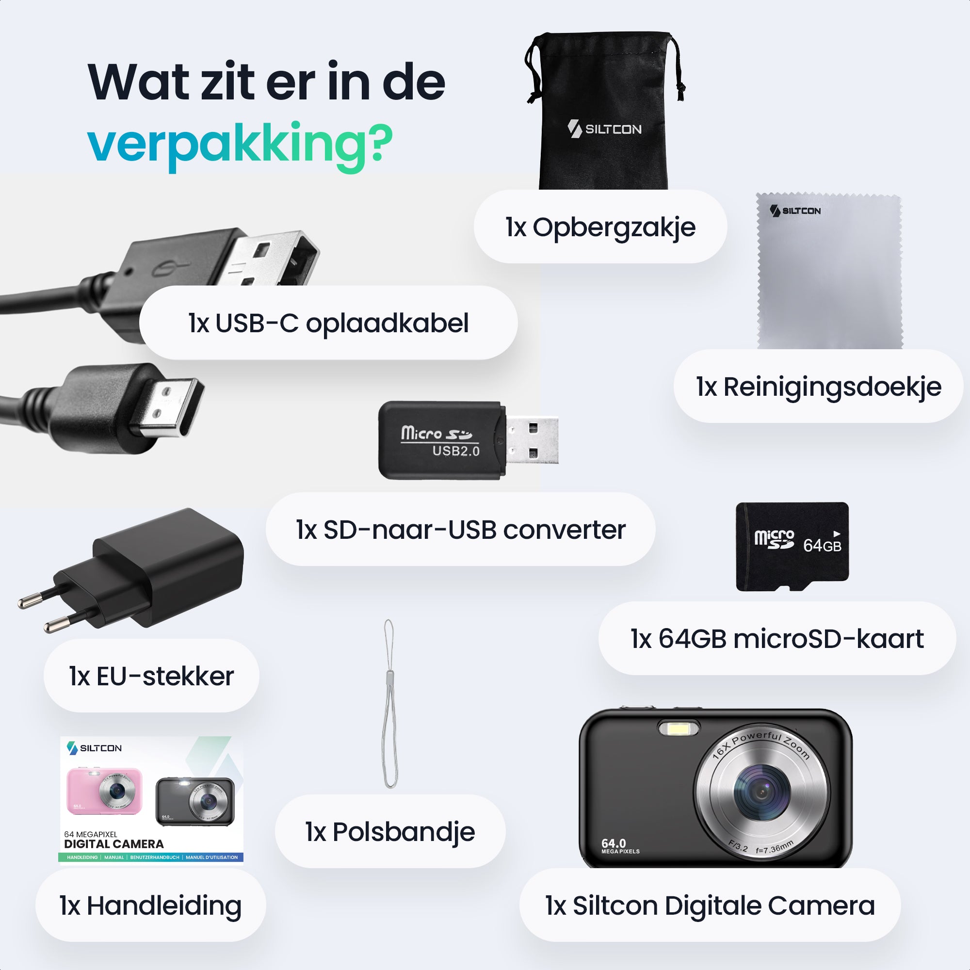 Siltcon® Digitale Camera - Full HD - 64 MP - Zwart