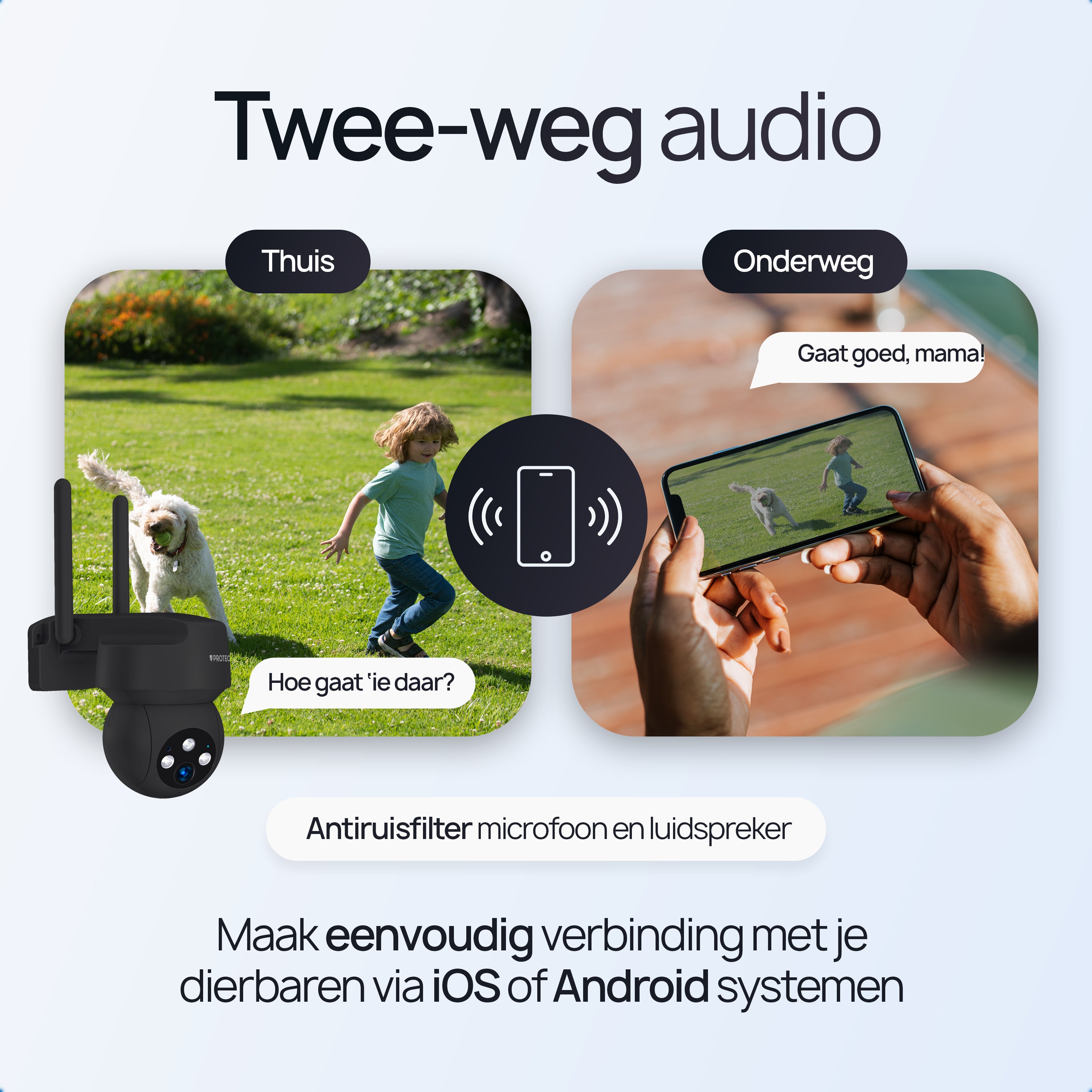 Protectly® Beveiligingscamera Buiten - 3K HD 5MP - Met WiFi en APP - Incl. 64GB SD - Zwart