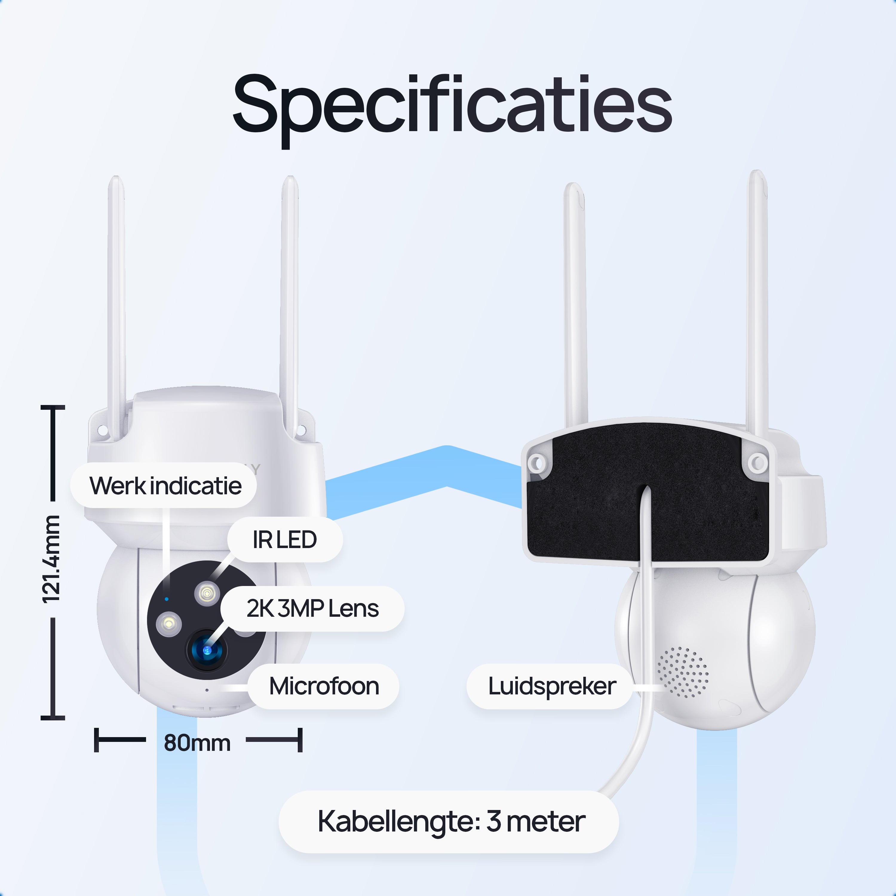 Protectly Beveiligingscamera Buiten 2K 3MP Wit – Nachtzicht & Appbediening