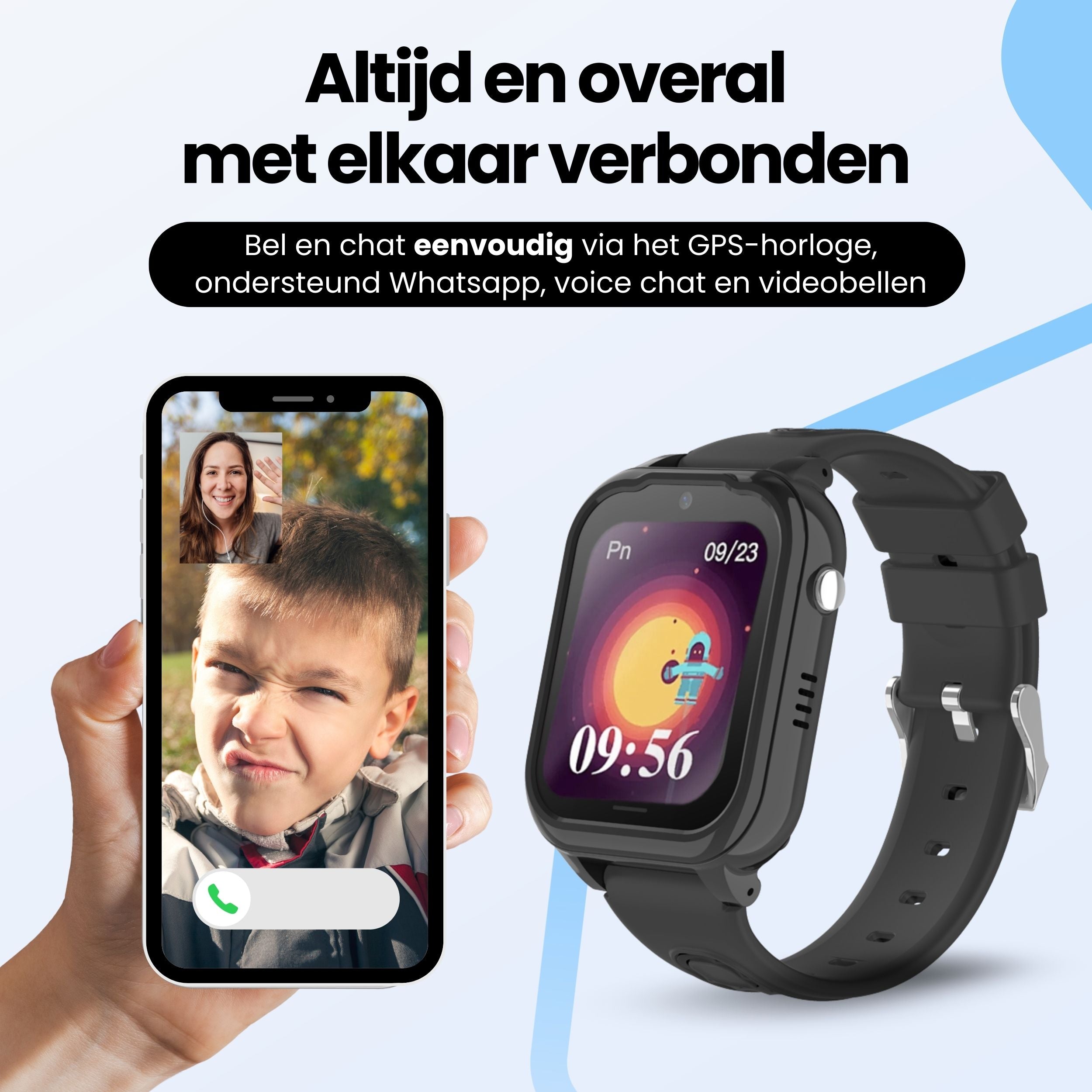 Protectly® Smartwatch Kinderen - GPS Horloge Kind Met Simkaart - 4G - Videobellen - HD Camera - SOS-Knop - Whatsapp en SMS - Elke polsmaat - Incl. Simkaart