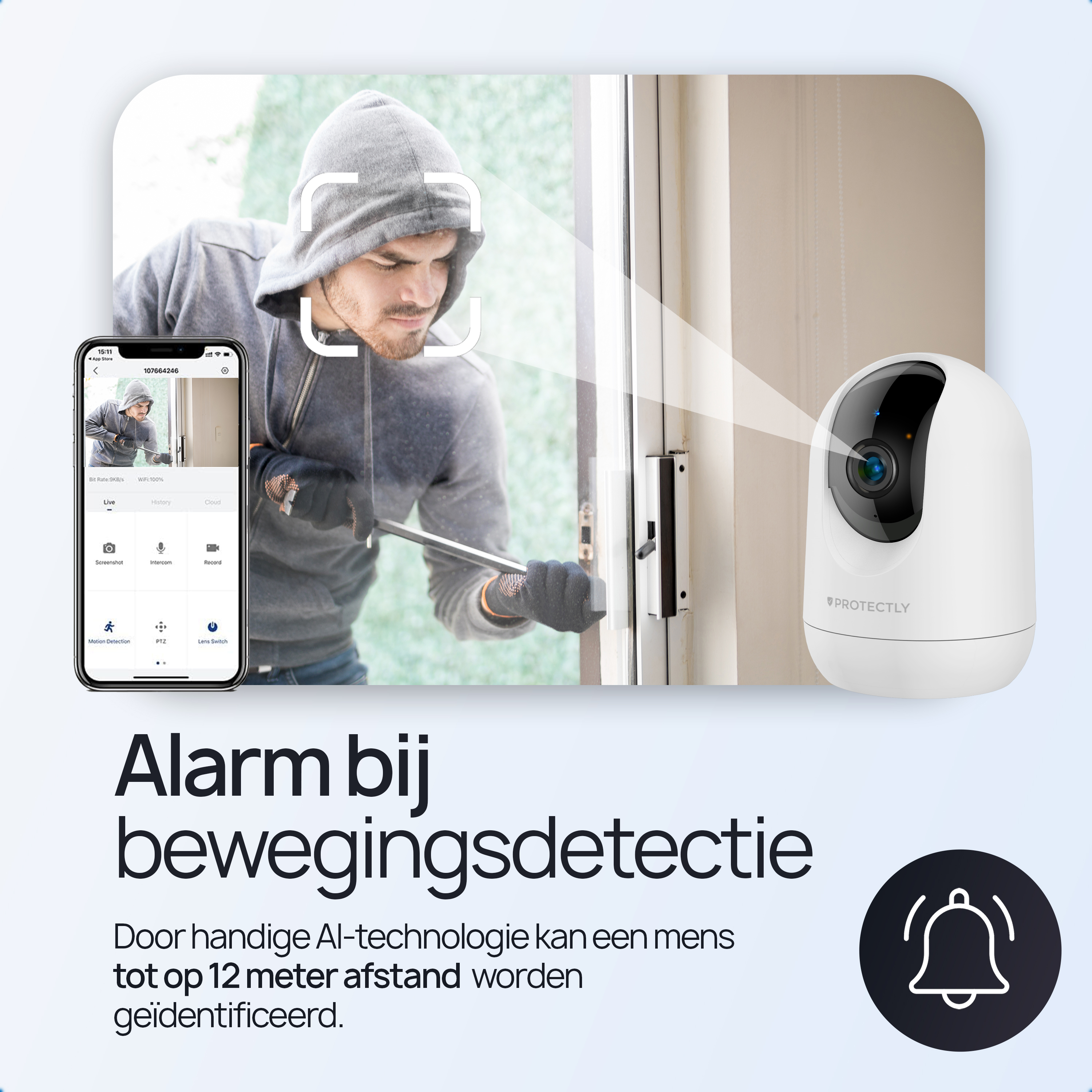 Caméra de sécurité intérieure Protectly® 2K - Caméra pour animaux de compagnie - Avec application WiFi - 2K 3MP Ultra HD - Blanc