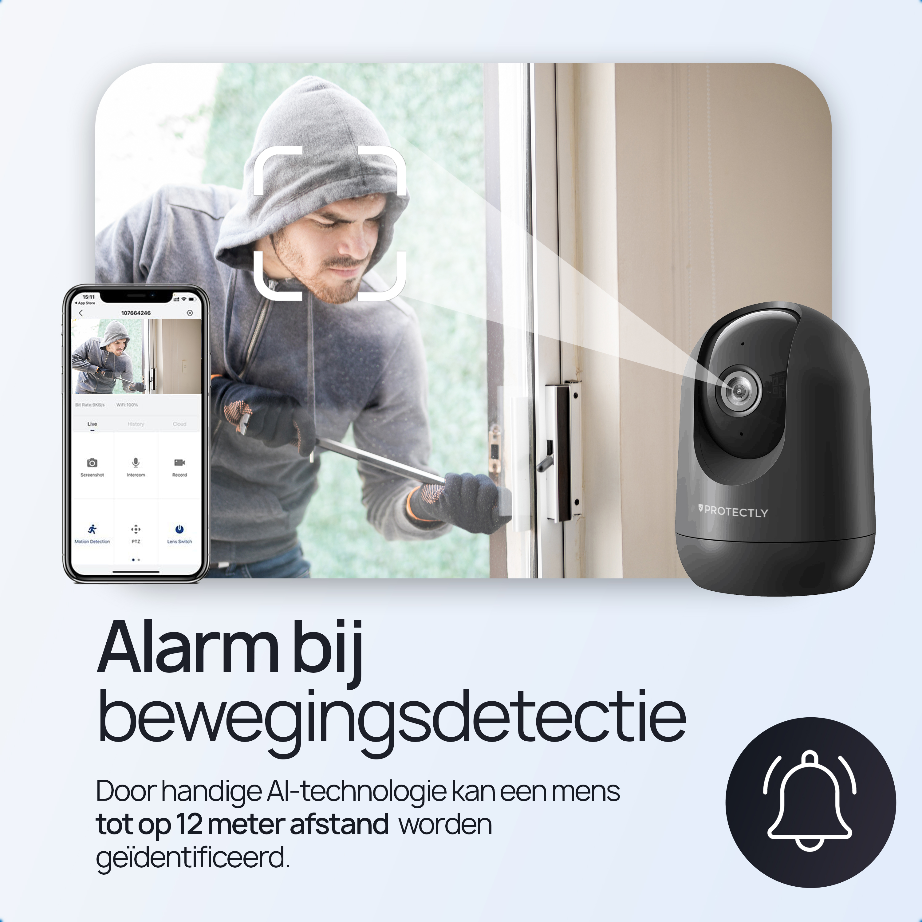 Caméra de sécurité intérieure Protectly® 2K - Caméra pour animaux de compagnie - Avec application WiFi - 2K 3MP Ultra HD - Noir