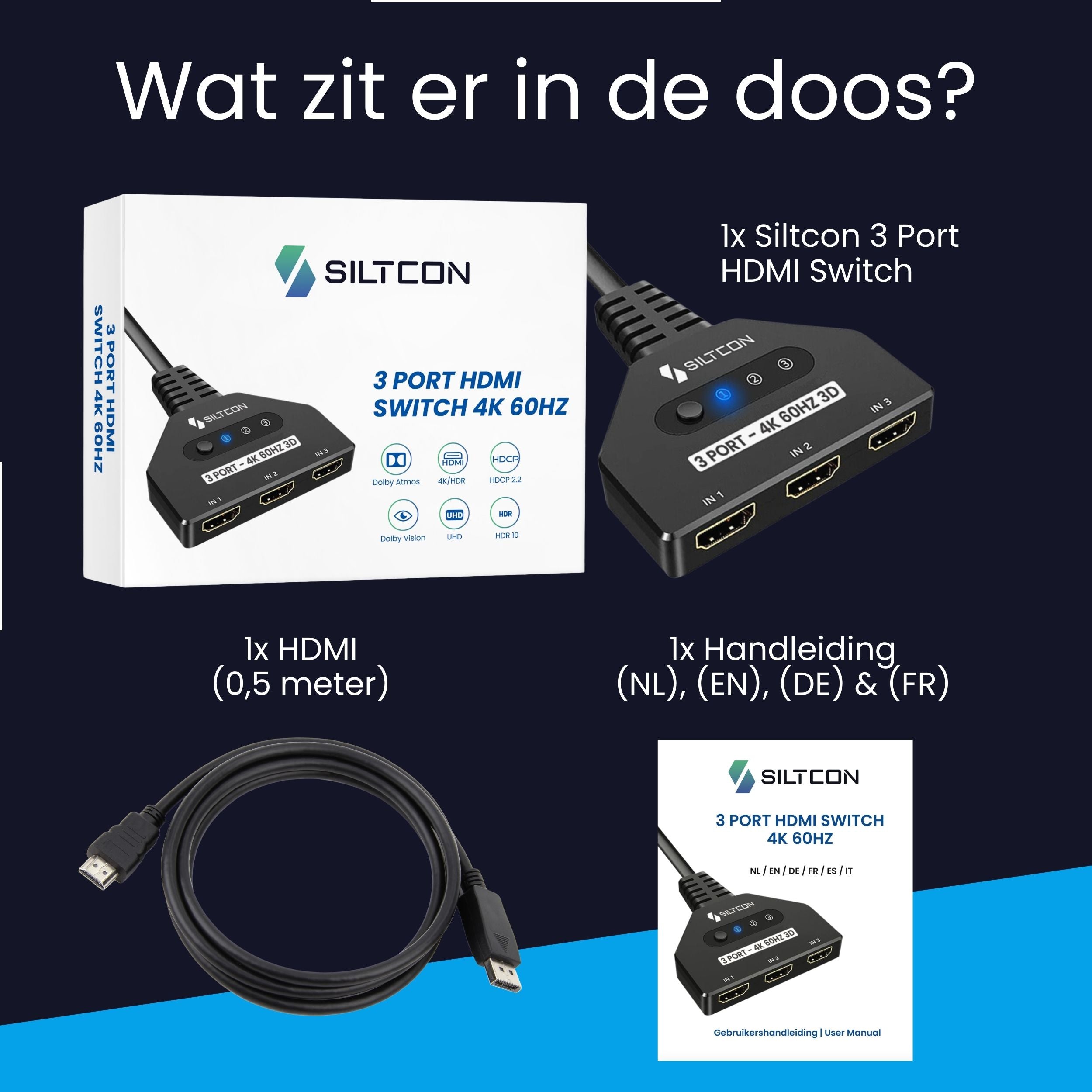 Siltcon® HDMI Switch - 4K 60Hz - 3 ingangen 1 uitgang