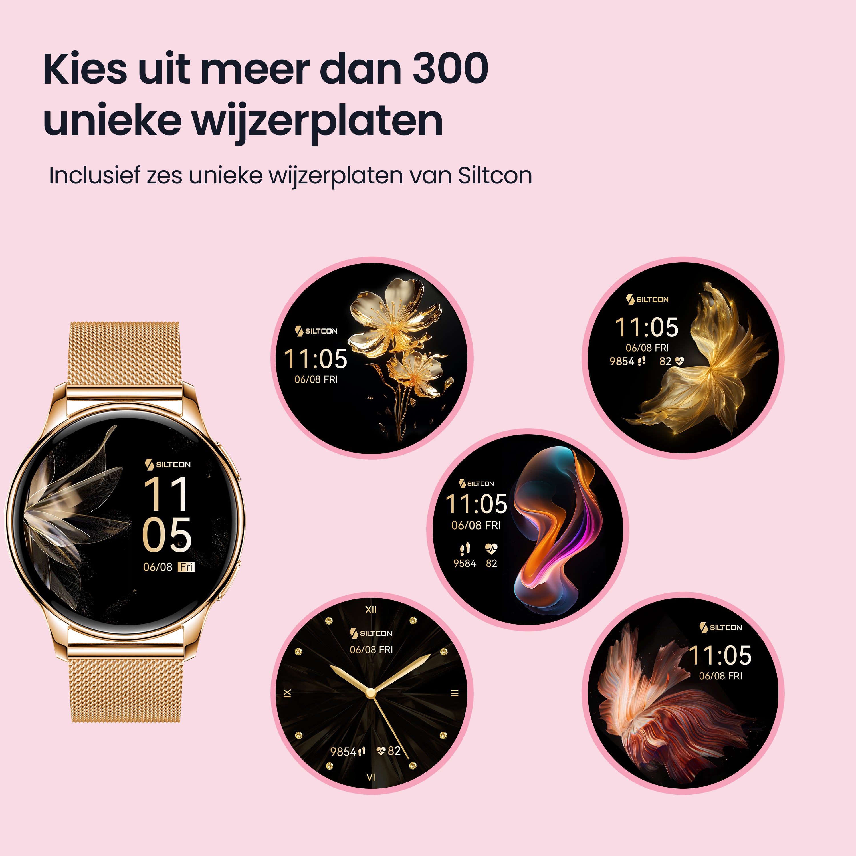 Siltcon Auréa Smartwatch Dames – Incl. 5 bandjes