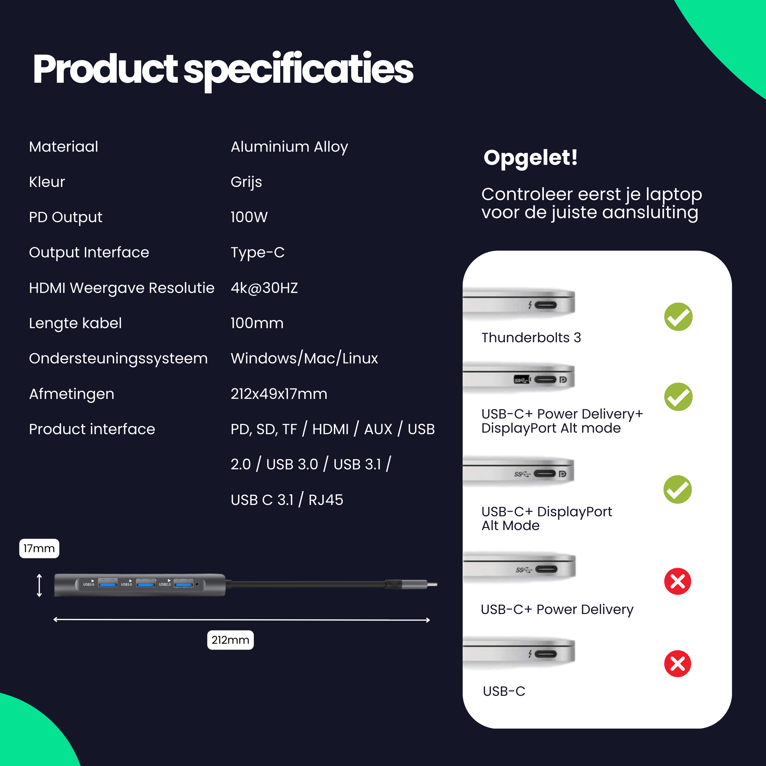 Hub USB C Siltcon® 14 en 1 - Station d'accueil pour ordinateur portable 2x HDMI 4K - VGA - RJ45