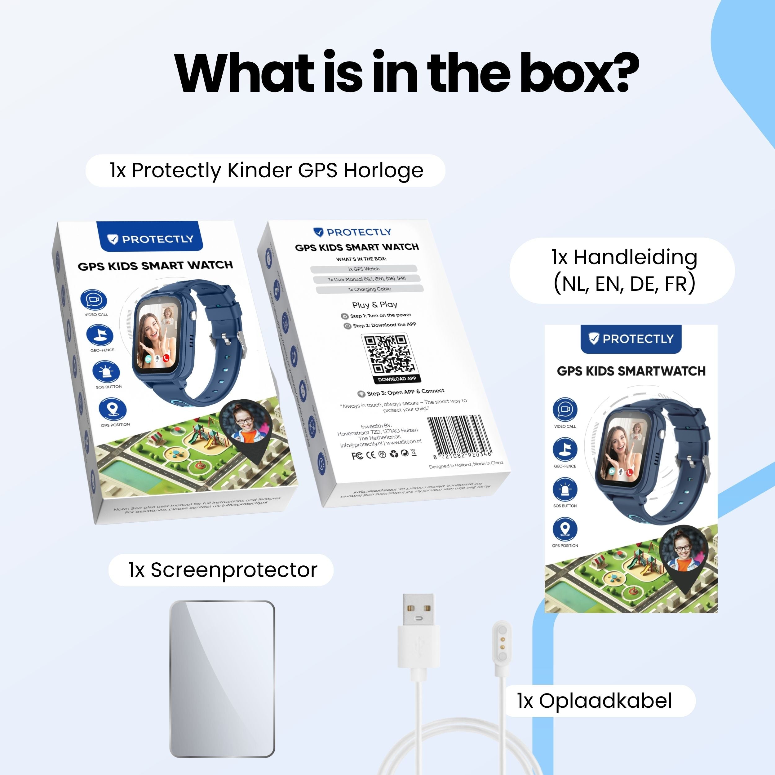 Protectly Kids Smartwatch – GPS horloge kinderen – Smartwatch kind met bellen - Blauw