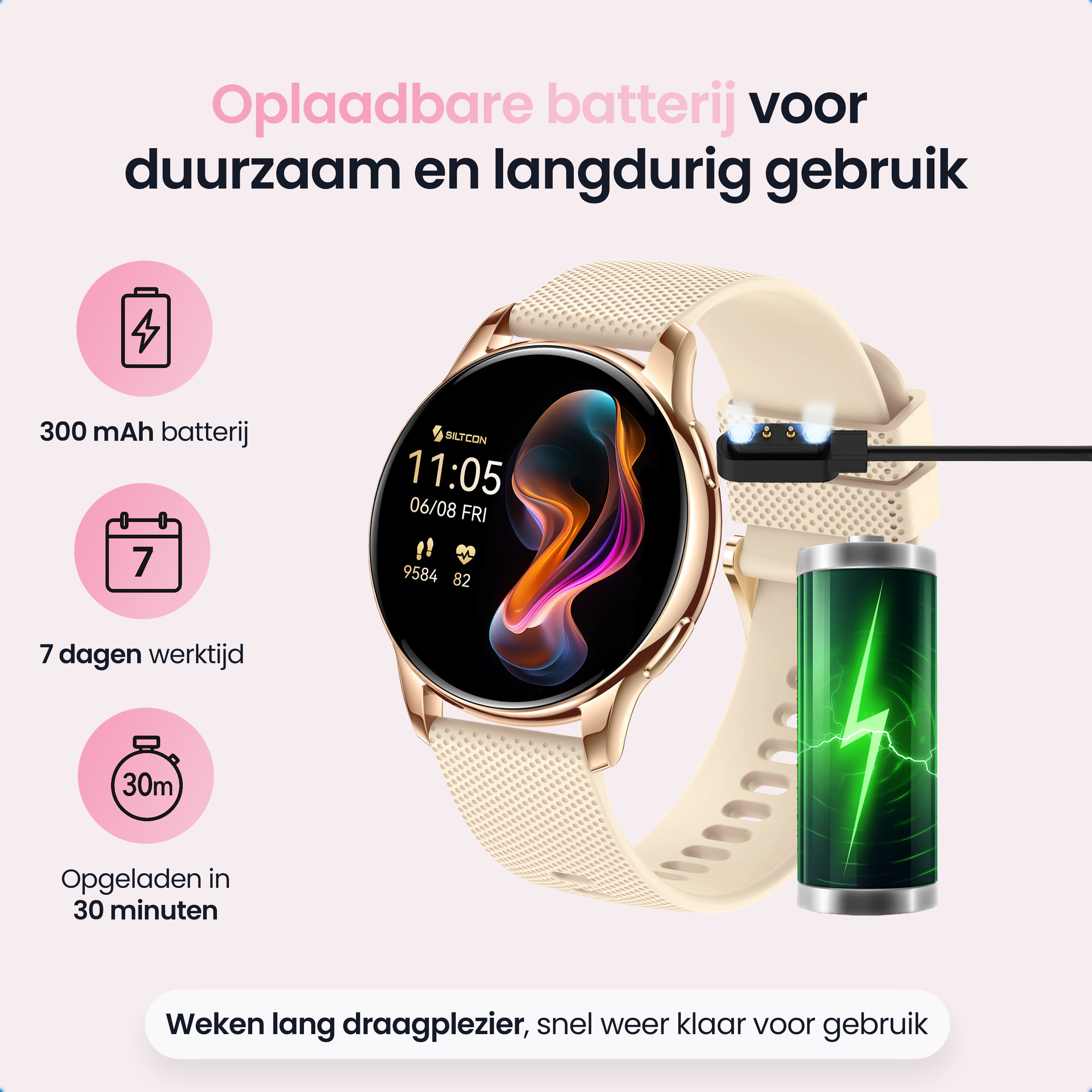 Siltcon Auréa Smartwatch Dames – Incl. 5 bandjes