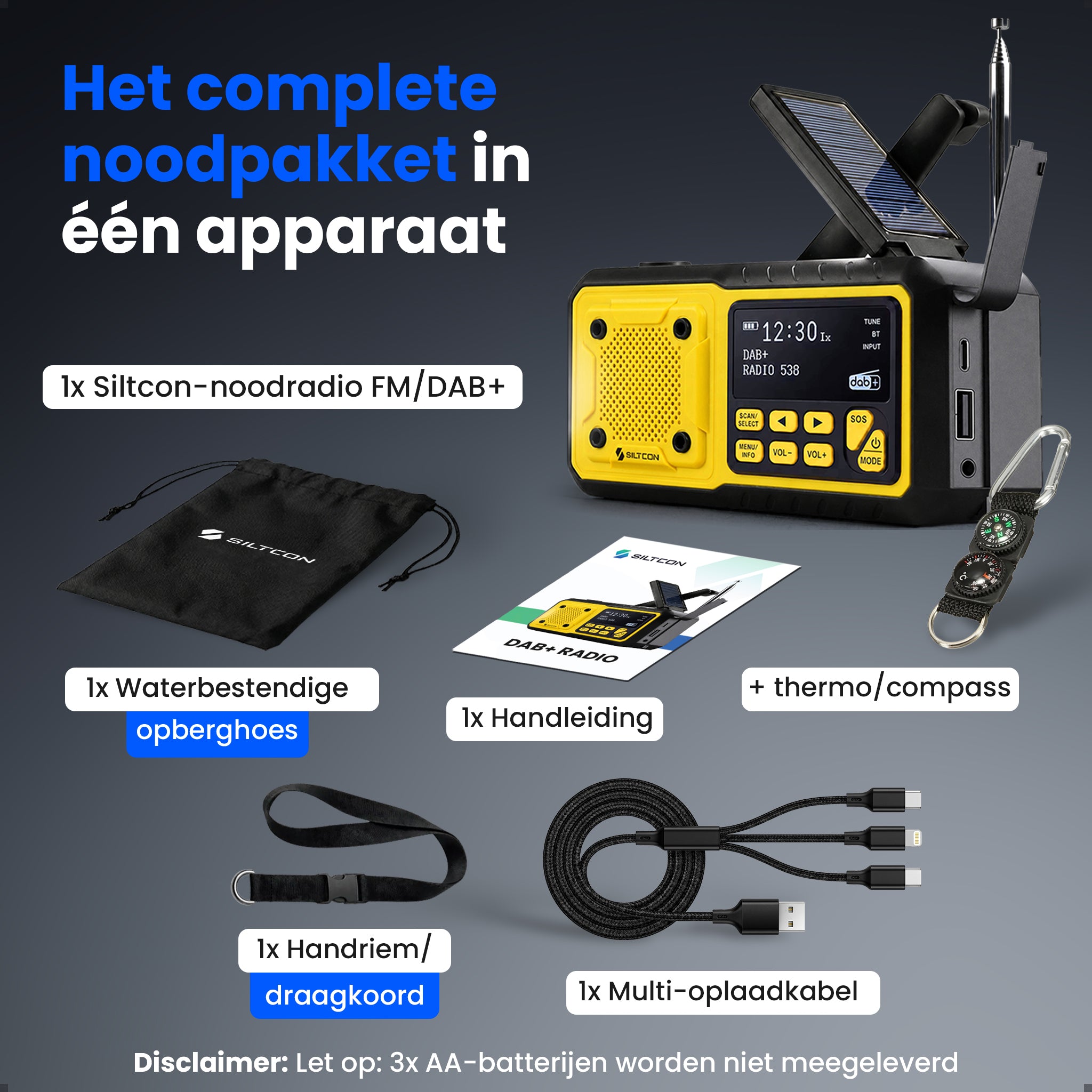Siltcon® Noodradio DAB+ Opwindbaar – Solar Radio met Powerbank