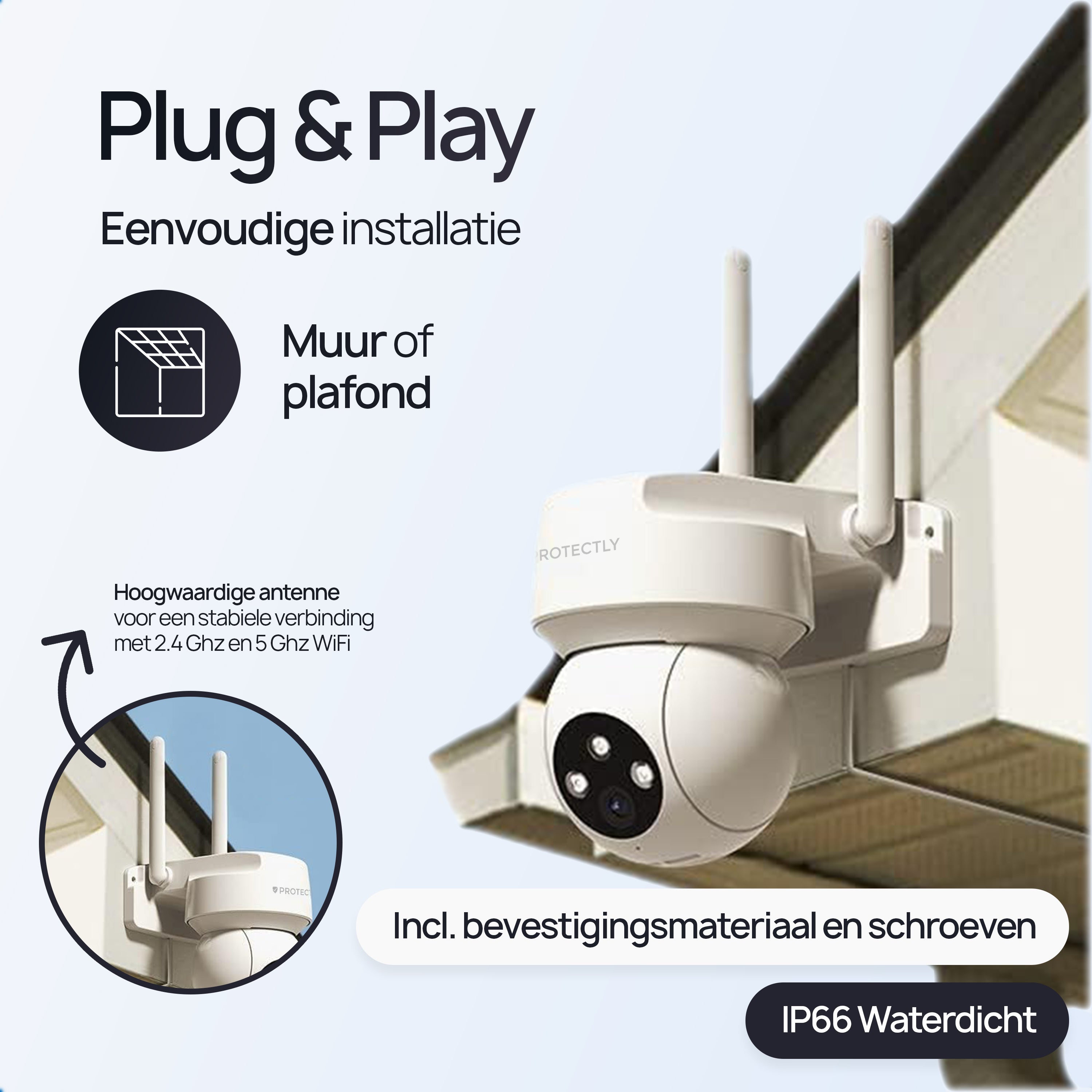 Protectly Beveiligingscamera Buiten 2K 3MP Wit – Nachtzicht & Appbediening