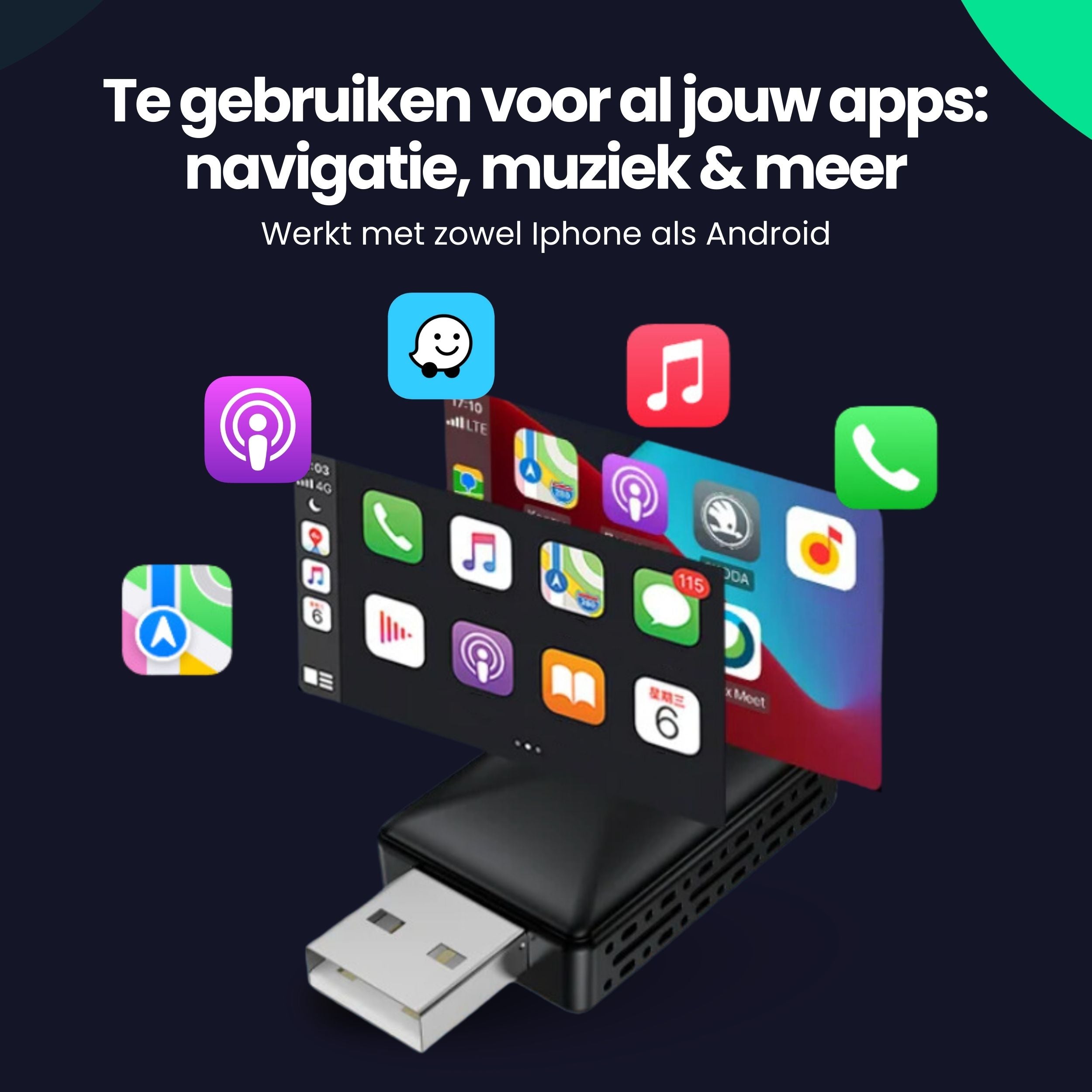 Dongle Carplay 2-en-1 Siltcon® - Android Auto - USB - USB-C - Noir - Modèle 2024