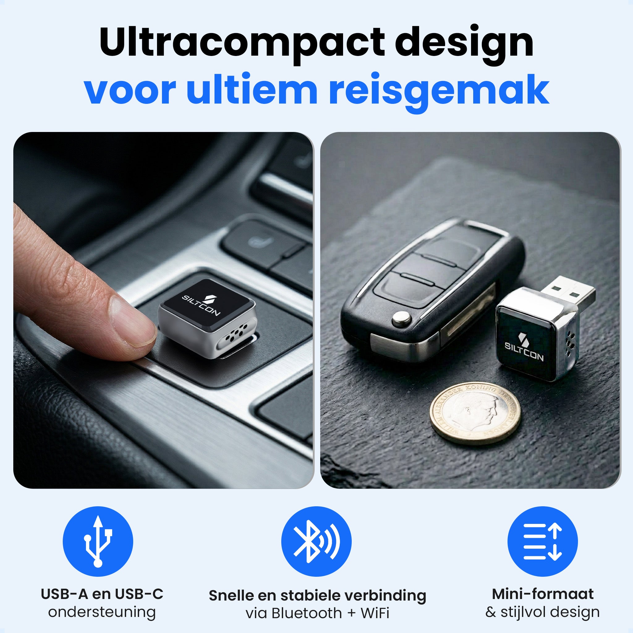 Siltcon® Ultra Compact 2-in-1 Geschikt voor Draadloos Carplay Dongle