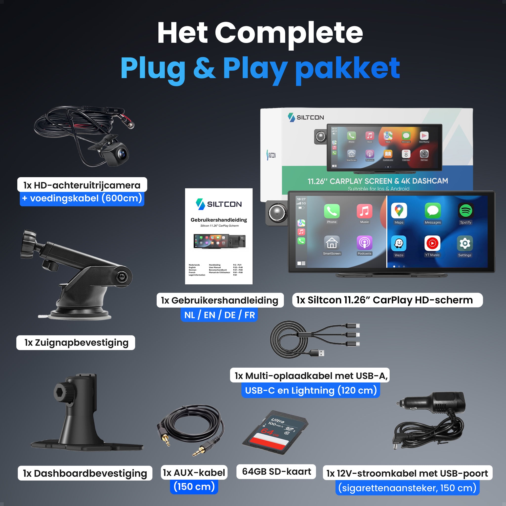 Siltcon® 11.26" Carplay / Android Auto Scherm & 4K Dashcam