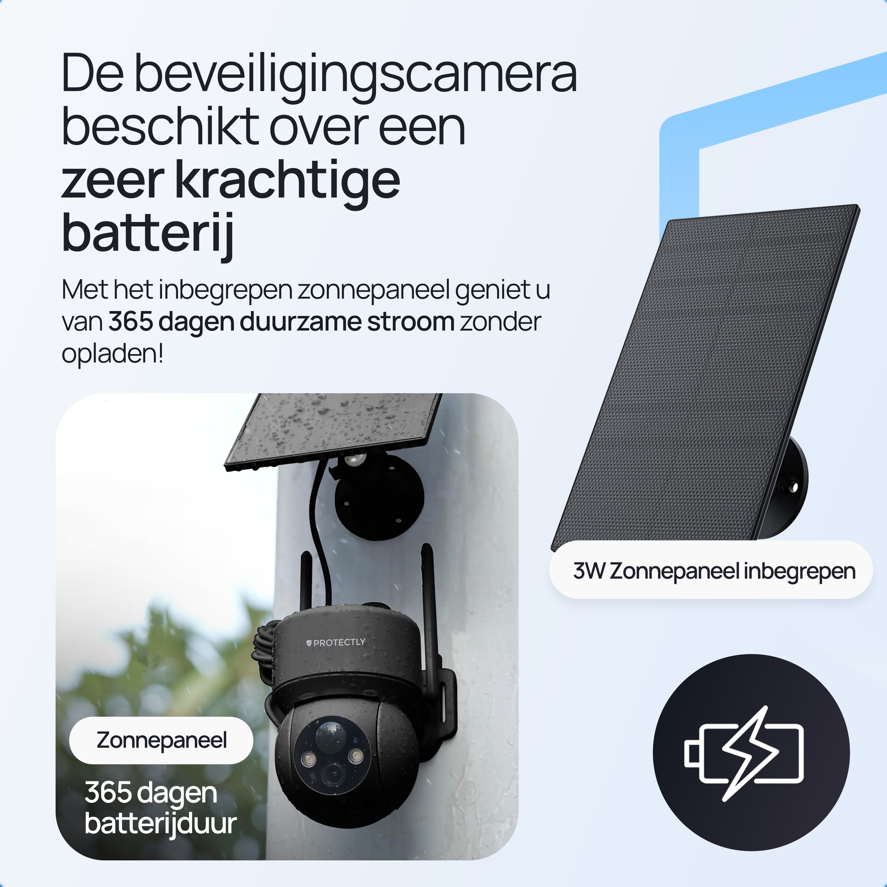 Protectly® 3W Zonnepaneel Beveiligingscamera's