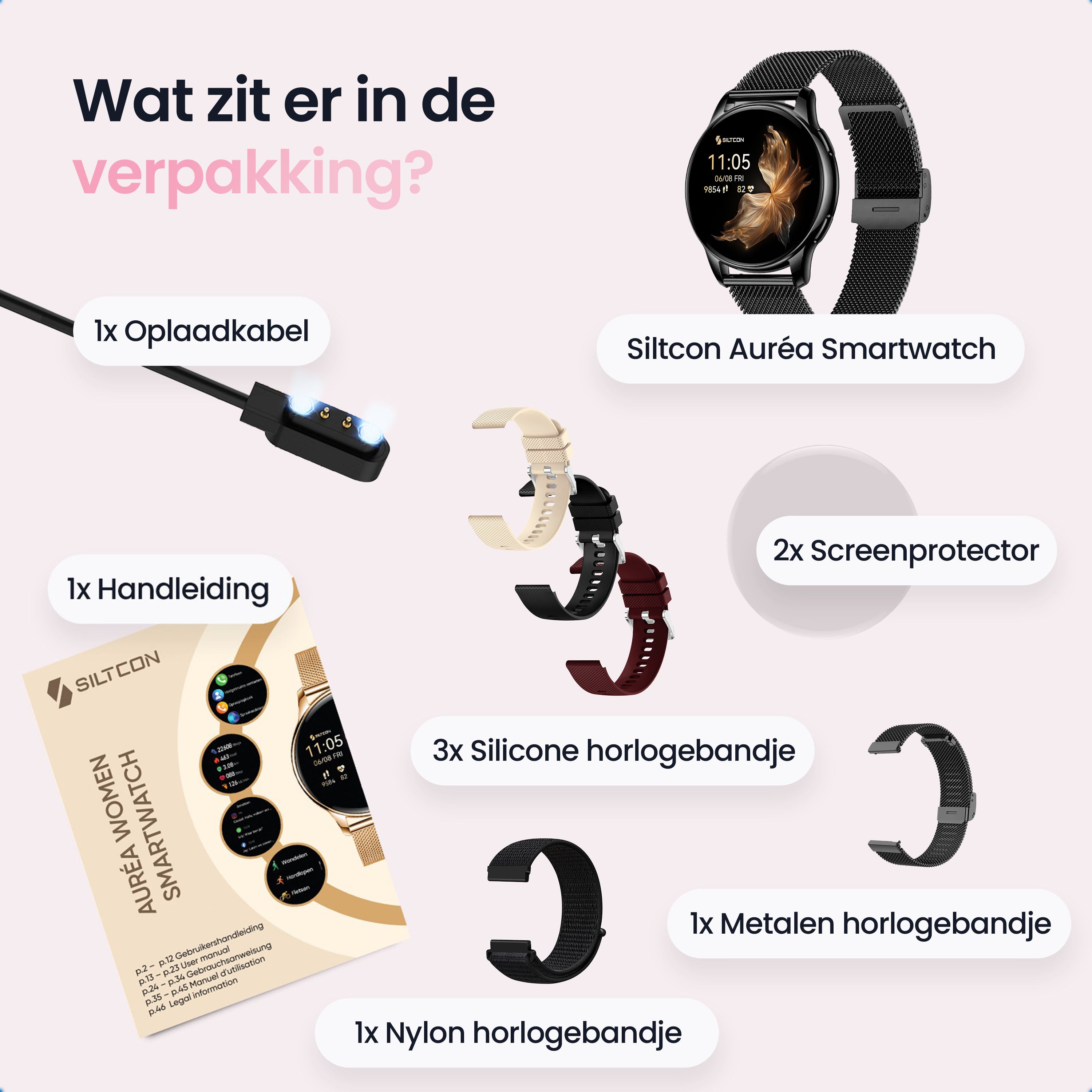 Siltcon Auréa Smartwatch Dames Zwart – Stijlvol & Gezondheidsgericht - Siltcon