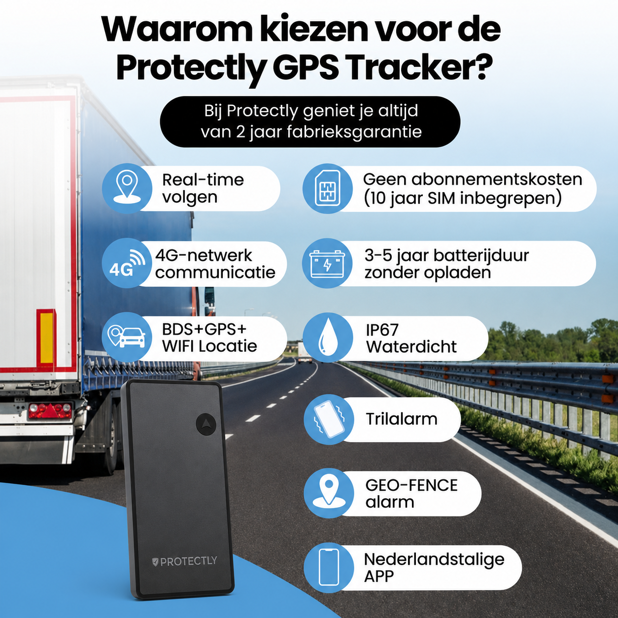 Protectly® GPS Tracker 10 Jaar Zonder Abonnement – Tot 5 Jaar Batterij
