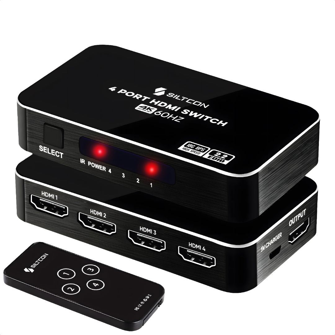 Siltcon® HDMI Switch - 4K 60Hz - 4 ingangen 1 uitgang